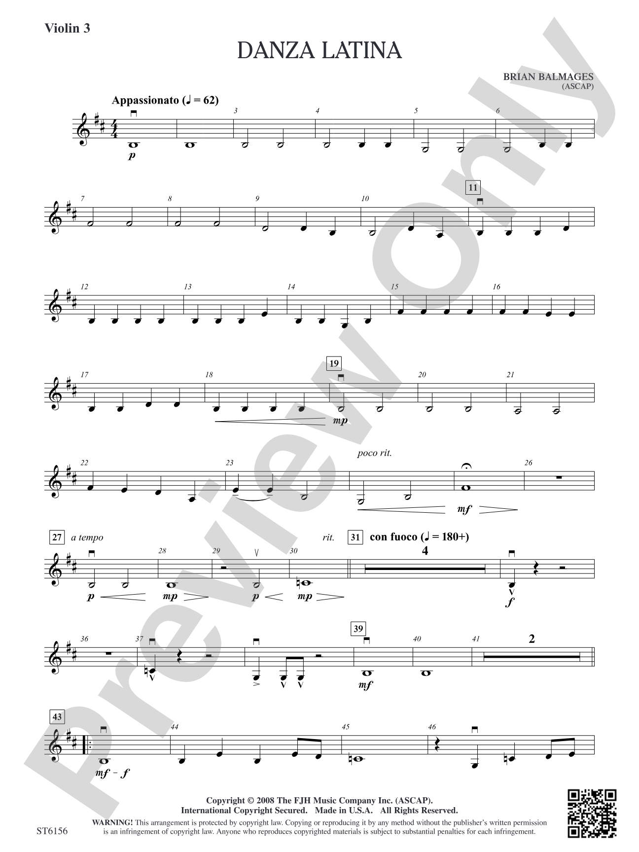 Danza Latina (for Solo Viola or Violin and Orchestra): Violin 3 (Viola T.C.)