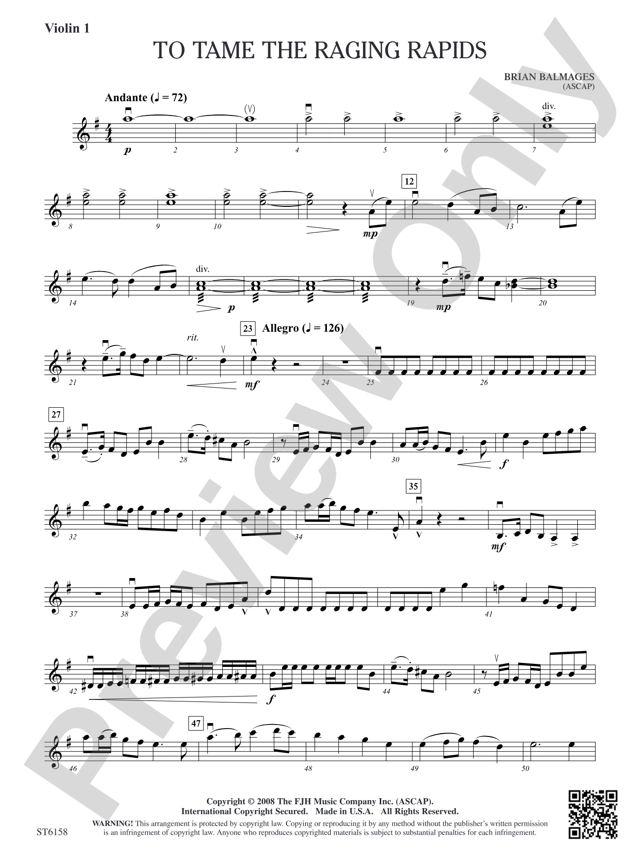 To Tame the Raging Rapids: Violin 1