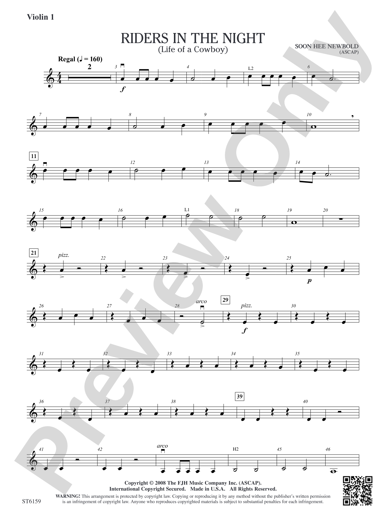 Riders in the Night (Life of a Cowboy): Violin 1