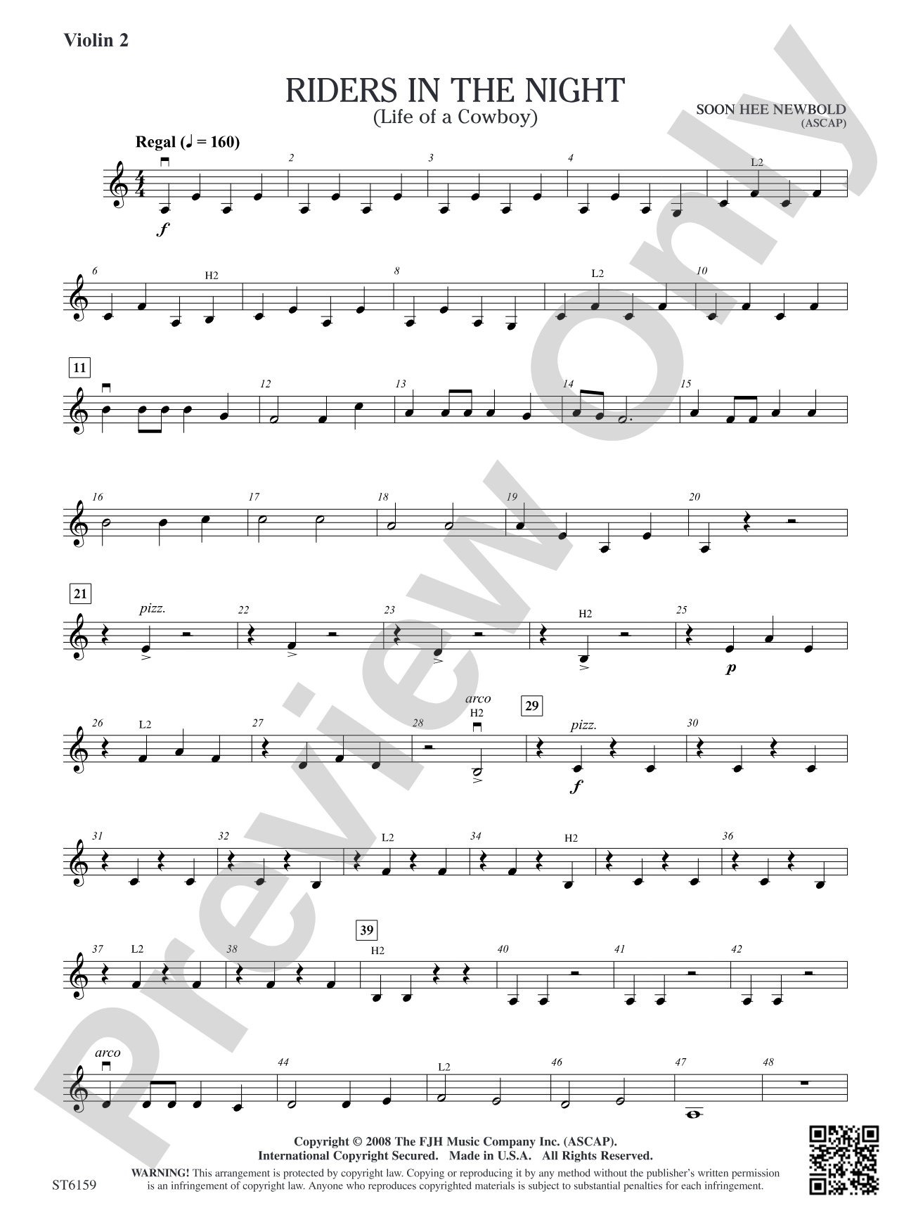 Riders in the Night (Life of a Cowboy): Violin 2