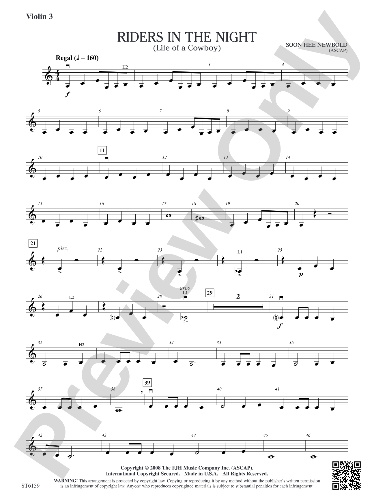 Riders in the Night (Life of a Cowboy): Violin 3 (Viola T.C.)