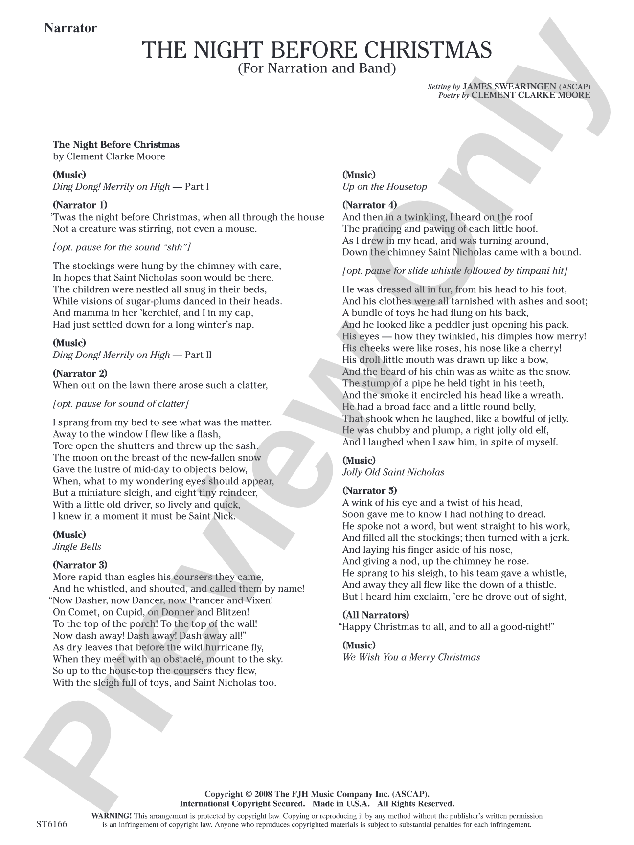 The Night Before Christmas (for Narration, String Orchestra, and Percussion): Narrator