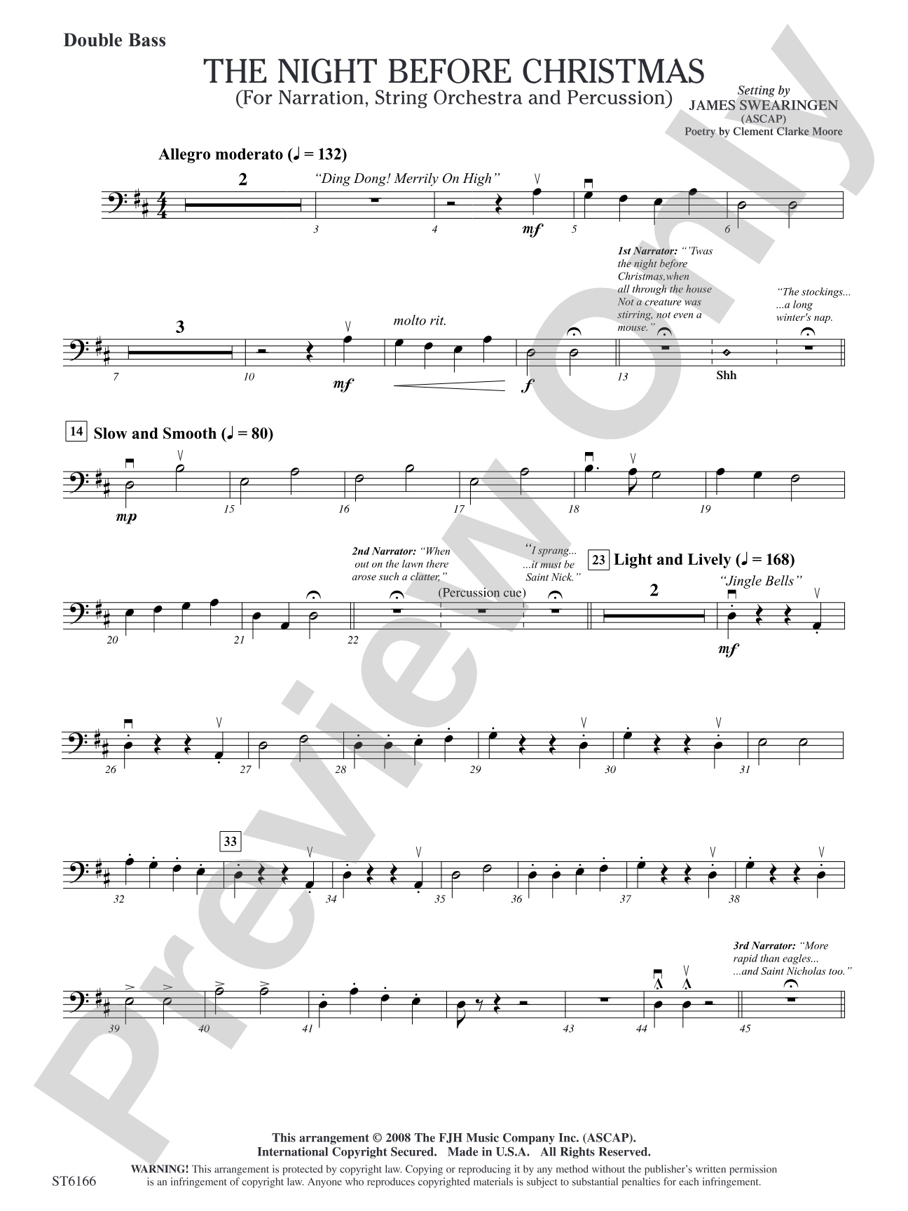The Night Before Christmas (for Narration, String Orchestra, and Percussion): Double Bass