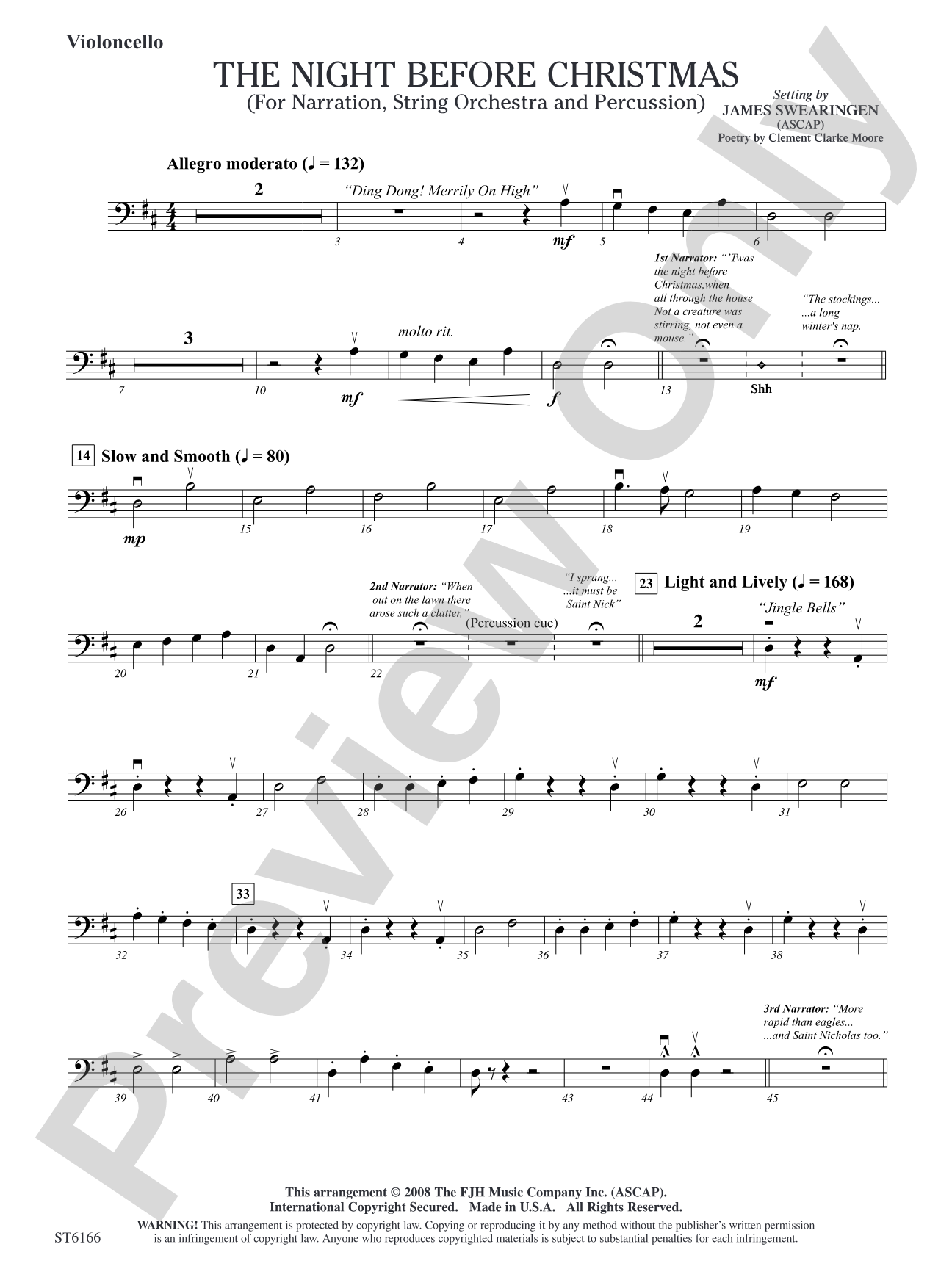 The Night Before Christmas (for Narration, String Orchestra, and Percussion): Violoncello