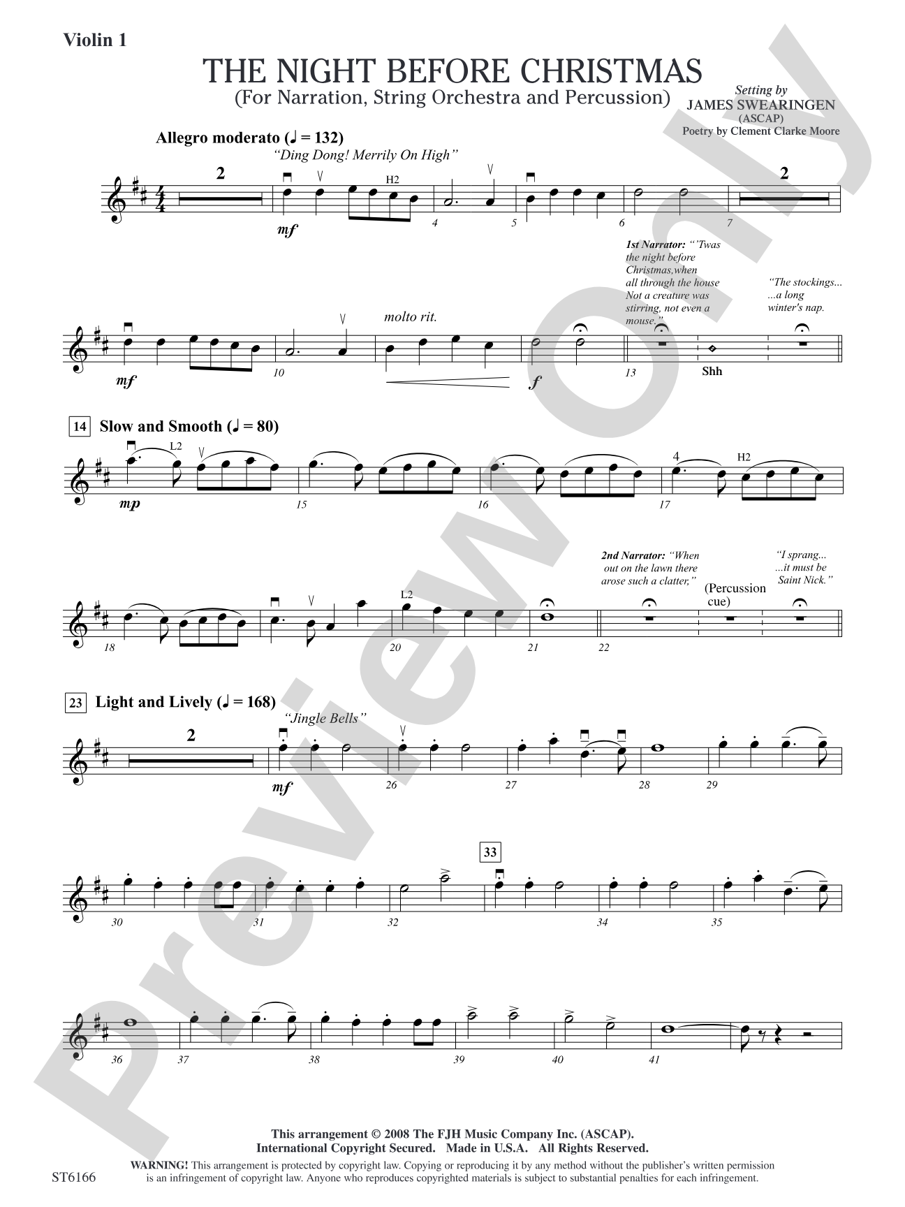 The Night Before Christmas (for Narration, String Orchestra, and Percussion): Violin 1