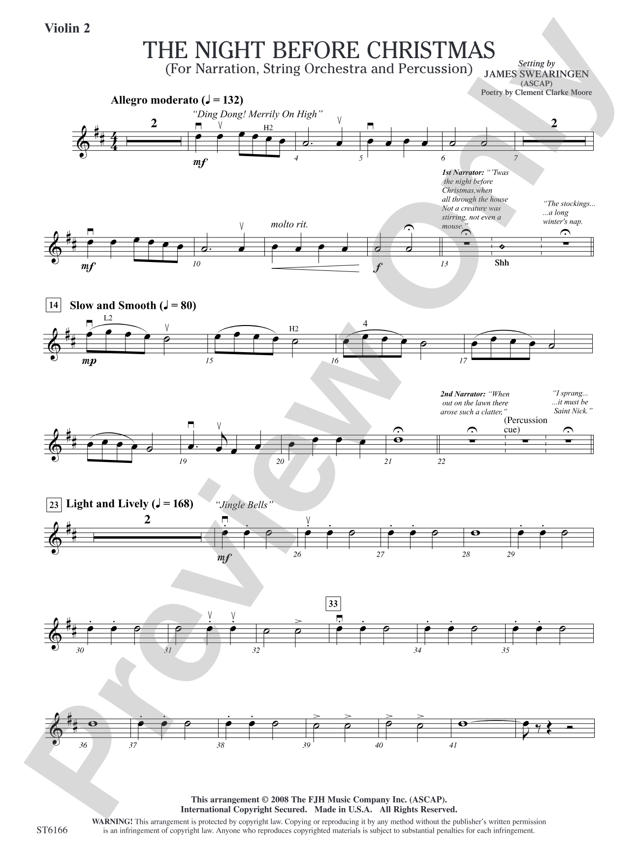 The Night Before Christmas (for Narration, String Orchestra, and Percussion): Violin 2