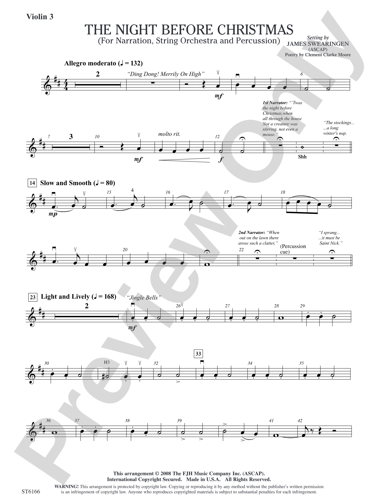 The Night Before Christmas (for Narration, String Orchestra, and Percussion): Violin 3 (Viola T.C.)