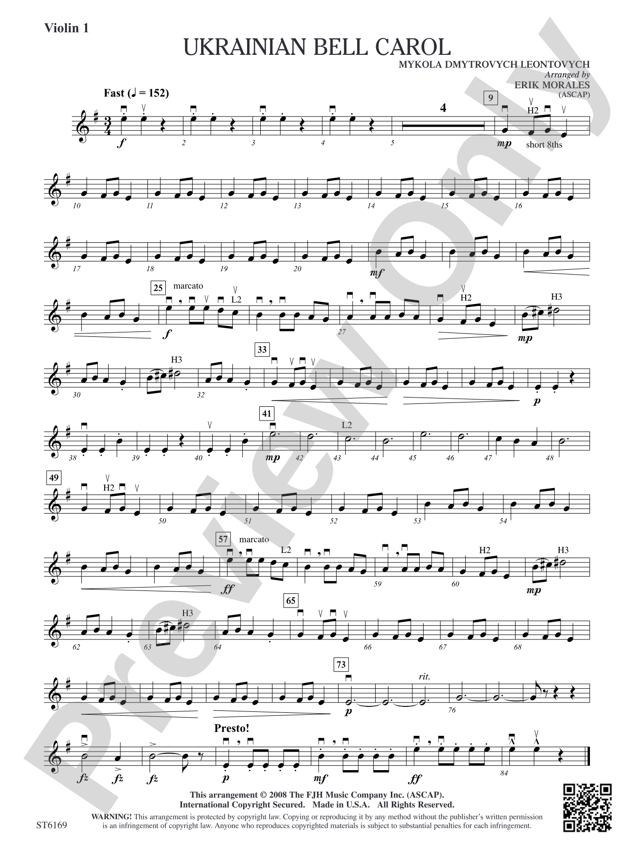 Ukrainian Bell Carol: Violin 1