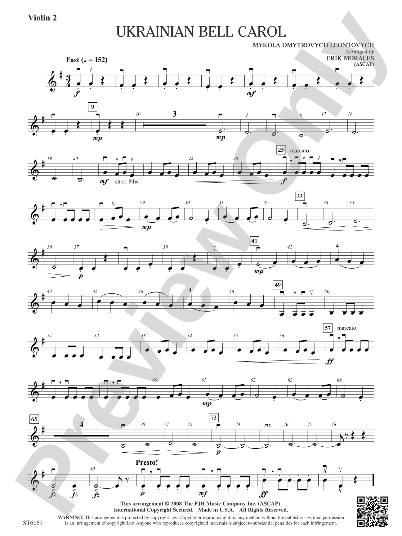 Ukrainian Bell Carol: Violin 2