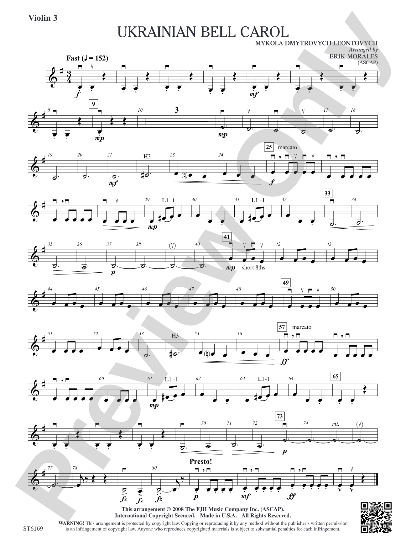 Ukrainian Bell Carol: Violin 3 (Viola T.C.)
