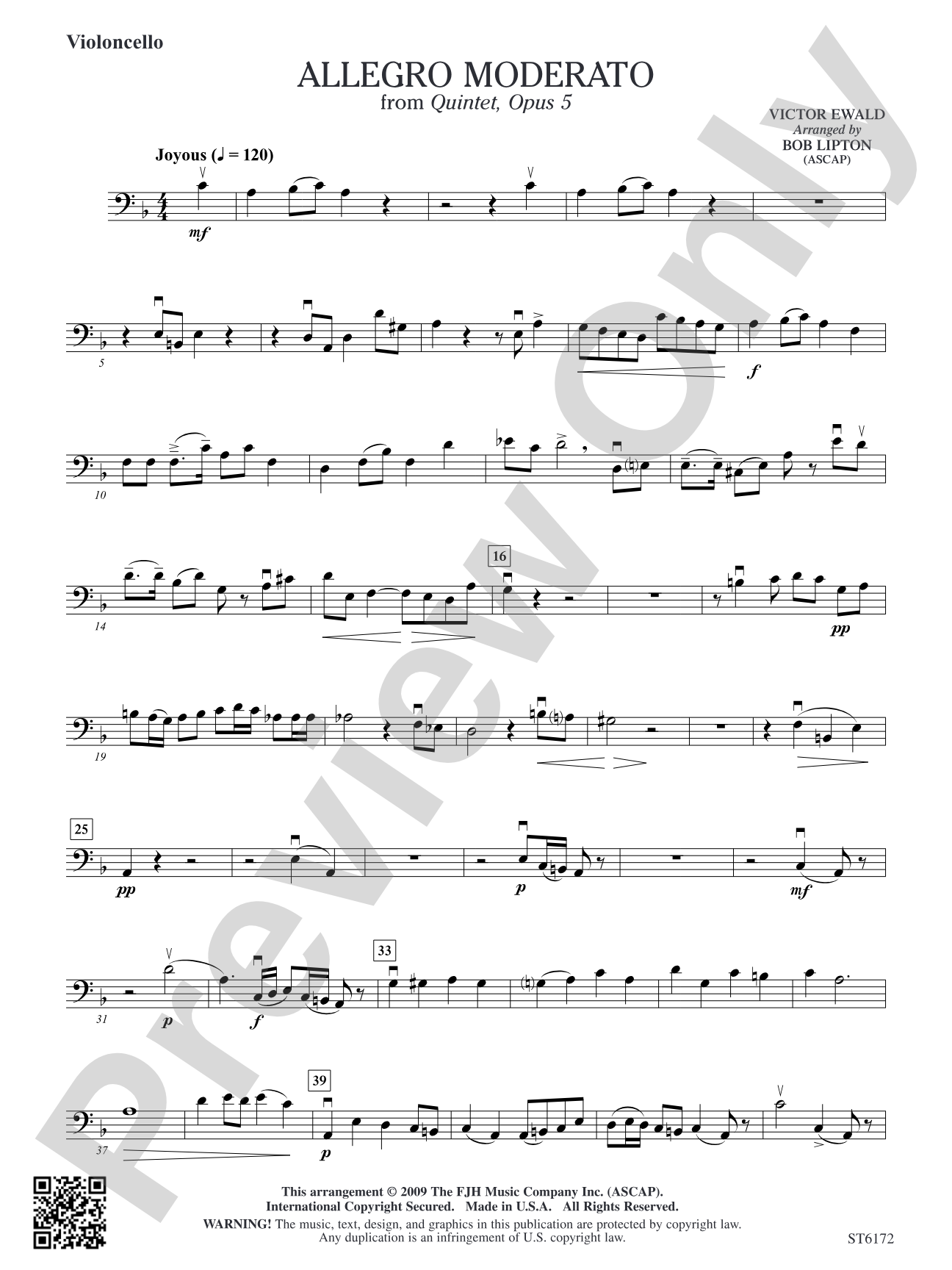 Allegro Moderato from Quintet, Opus 5: Violoncello