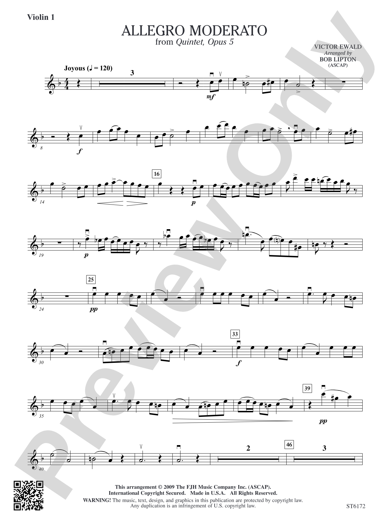 Allegro Moderato from Quintet, Opus 5: Violin 1
