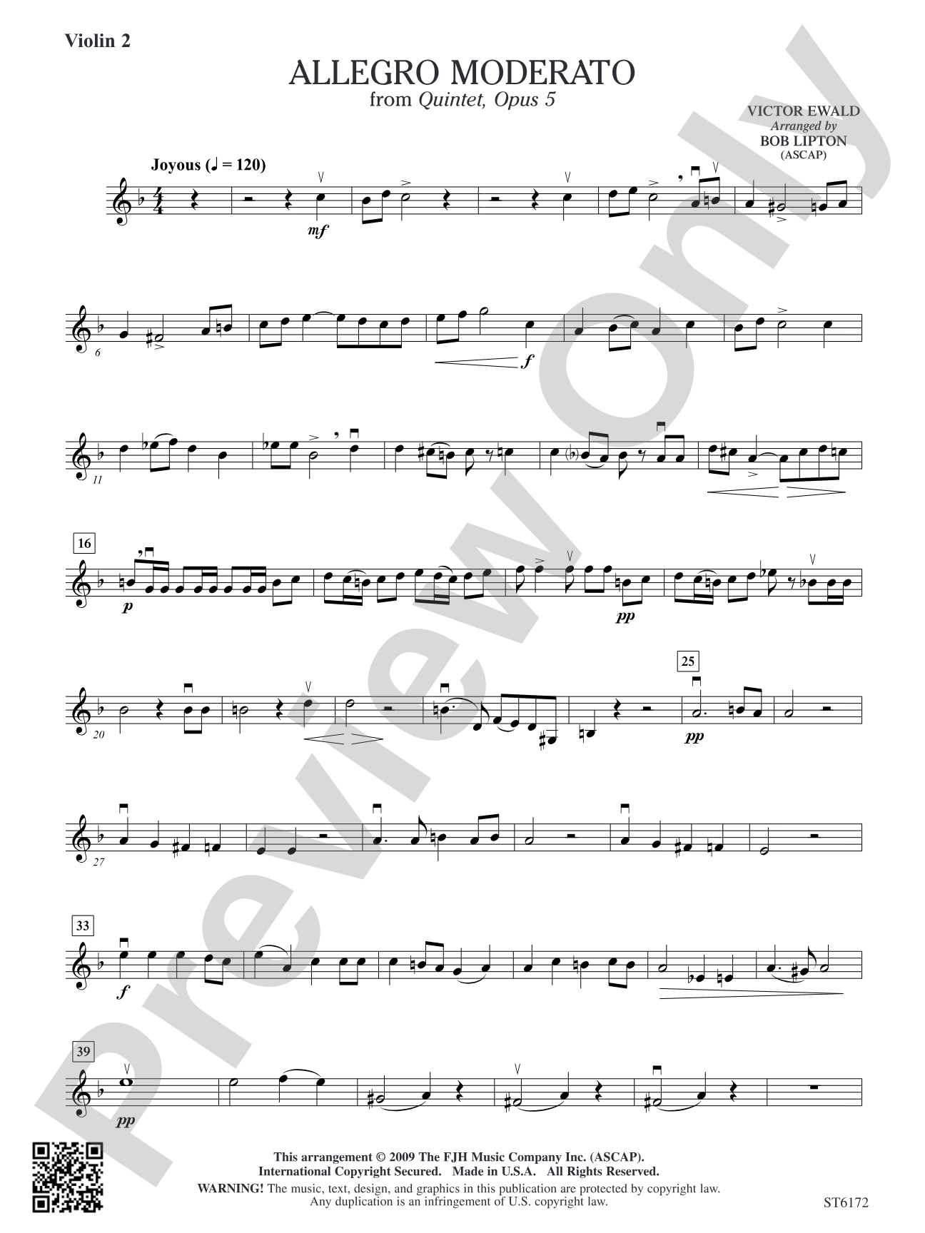 Allegro Moderato from Quintet, Opus 5: Violin 2