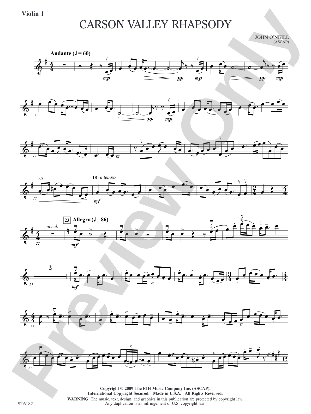 Carson Valley Rhapsody: Violin 1