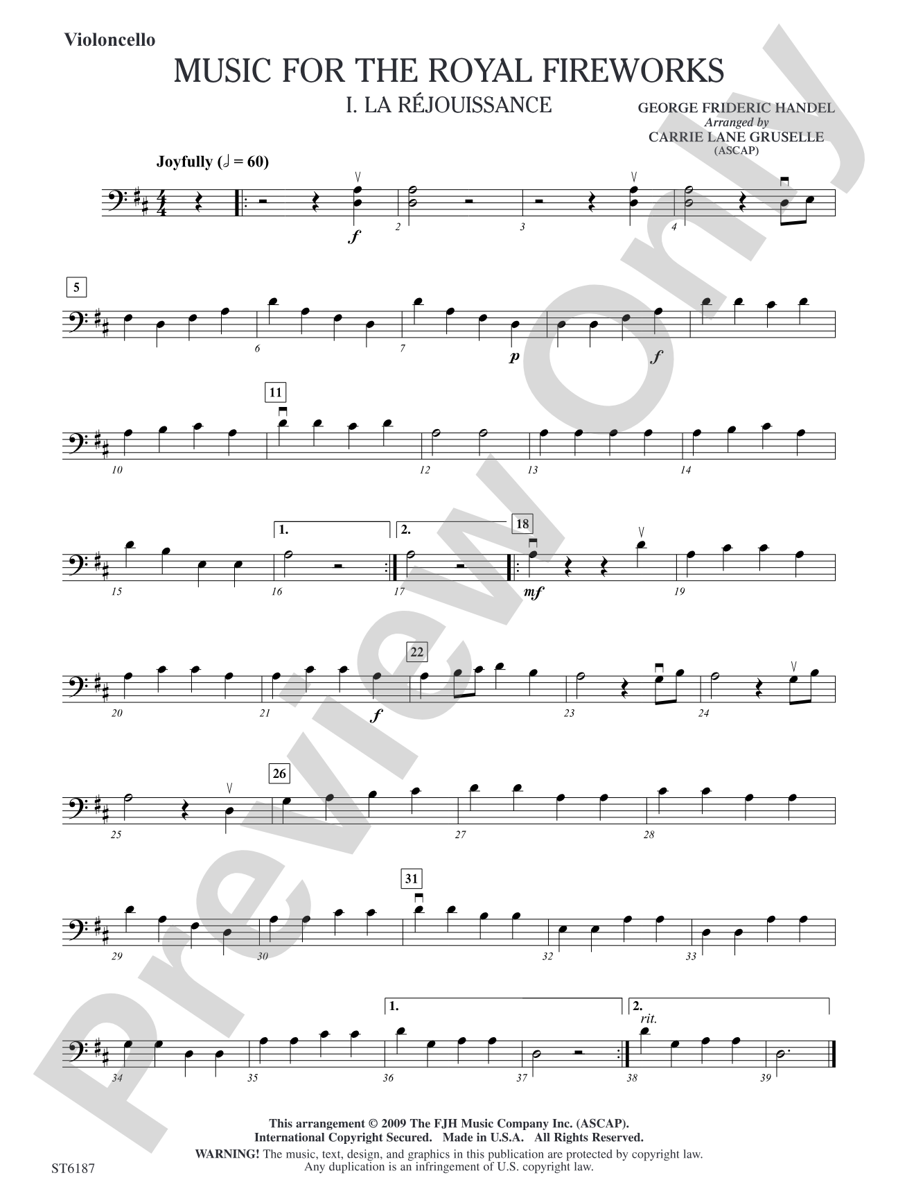 Music for the Royal Fireworks: Violoncello