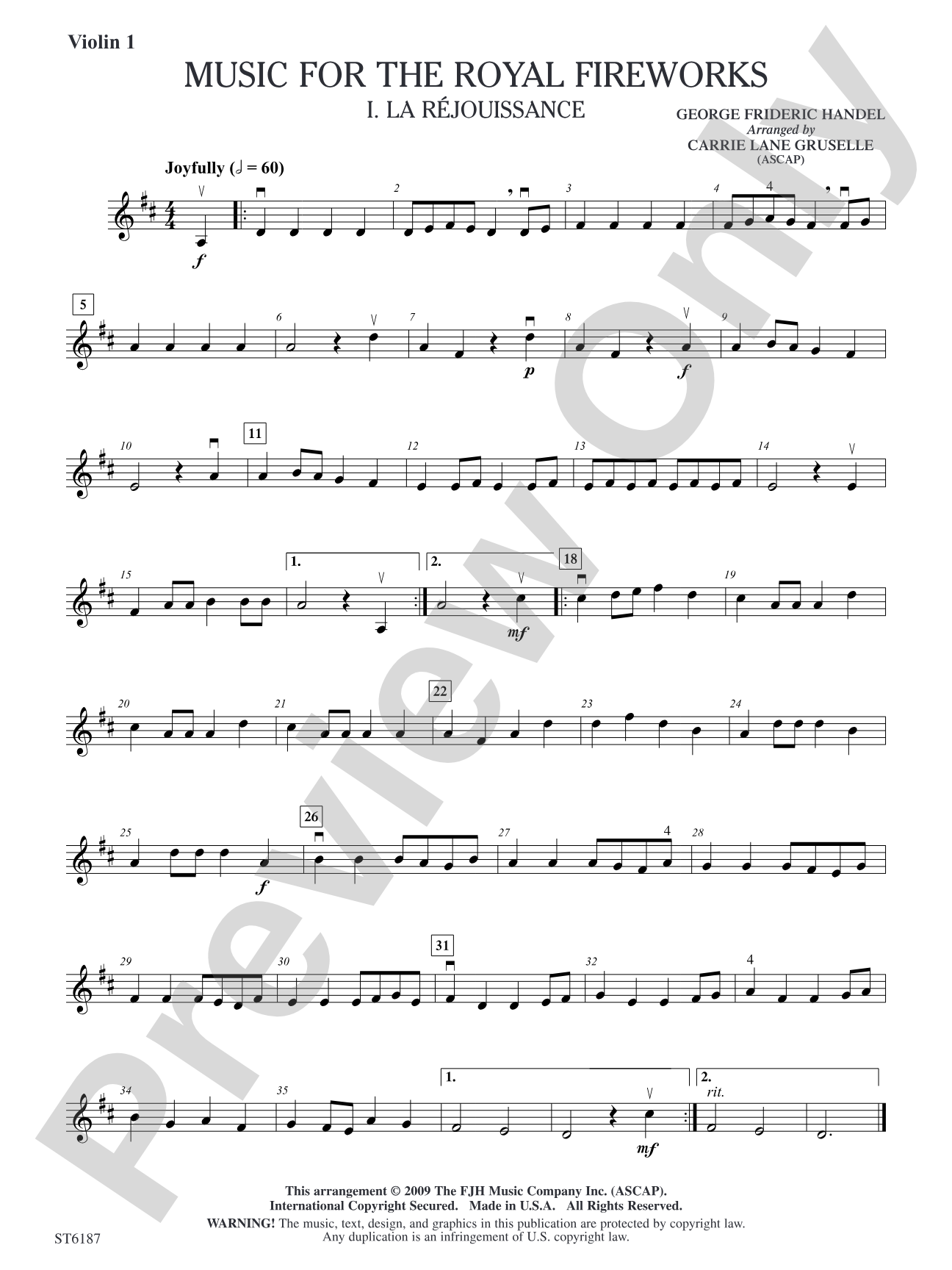 Music for the Royal Fireworks: Violin 1
