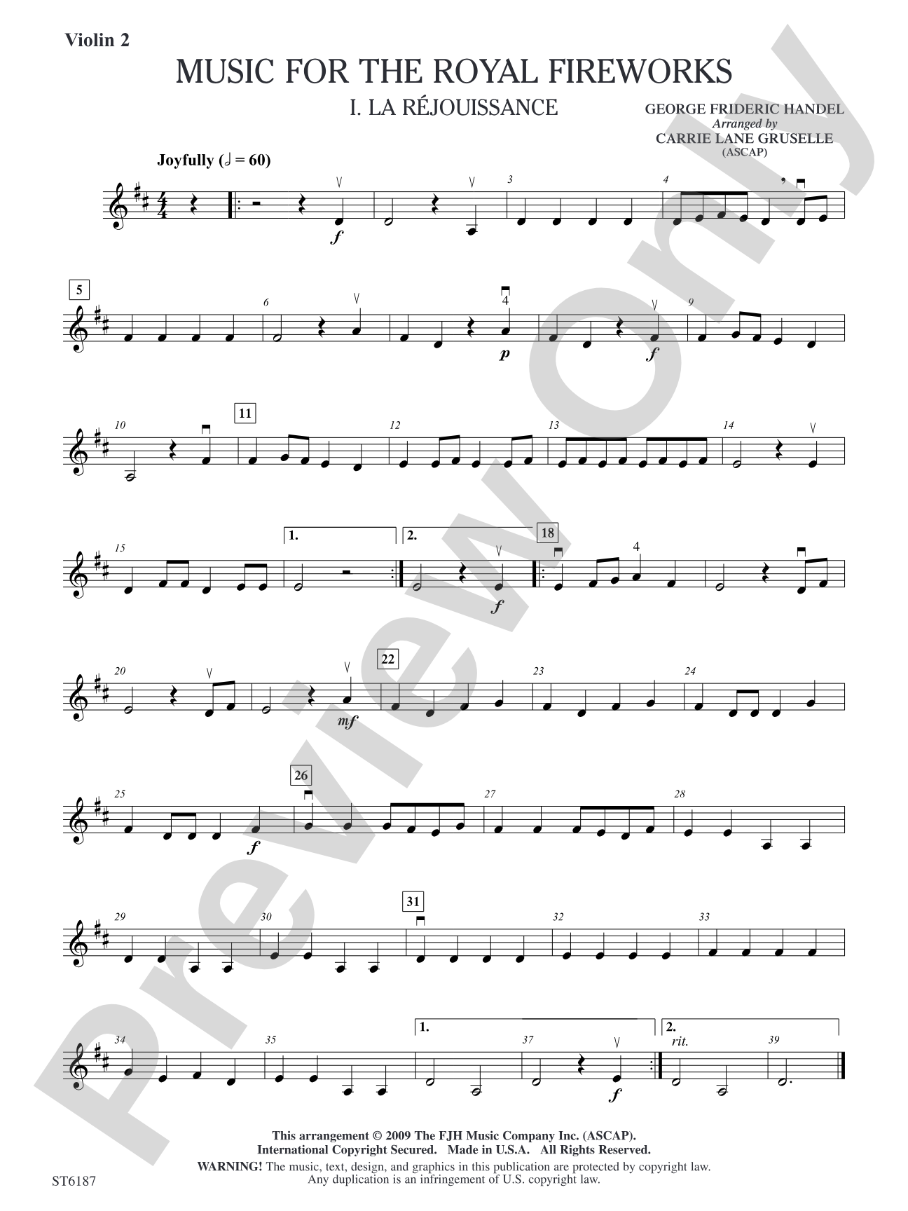 Music for the Royal Fireworks: Violin 2 (Viola T.C.)