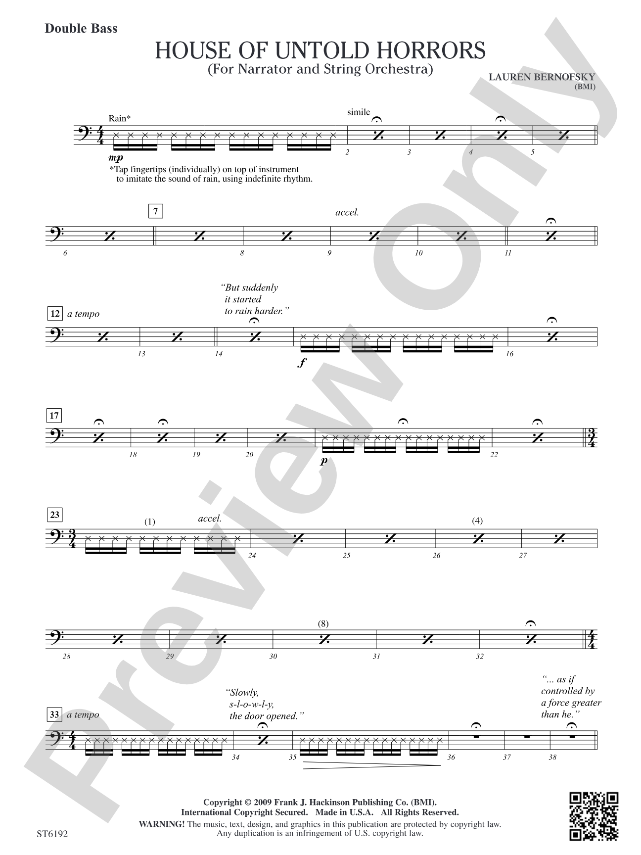 House of Untold Horrors (for Narration and String Orchestra): Double Bass