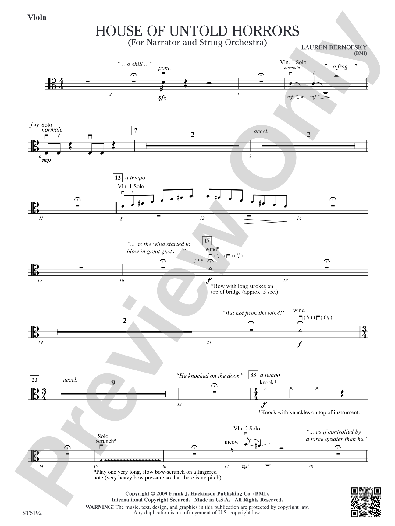 House of Untold Horrors (for Narration and String Orchestra): Viola