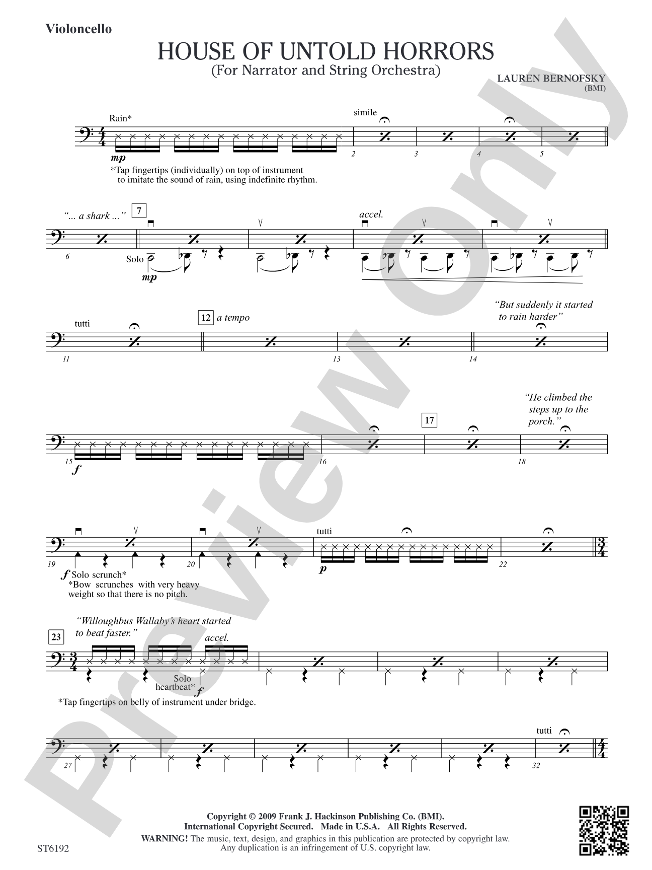 House of Untold Horrors (for Narration and String Orchestra): Violoncello