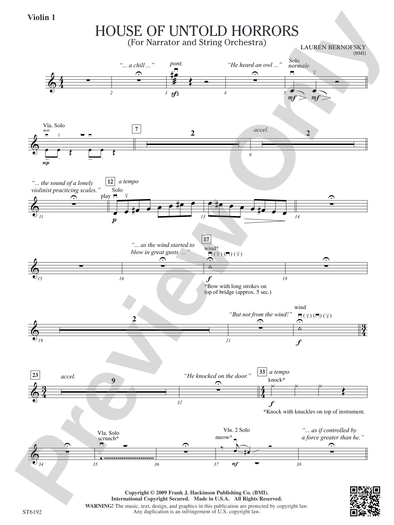 House of Untold Horrors (for Narration and String Orchestra): Violin 1