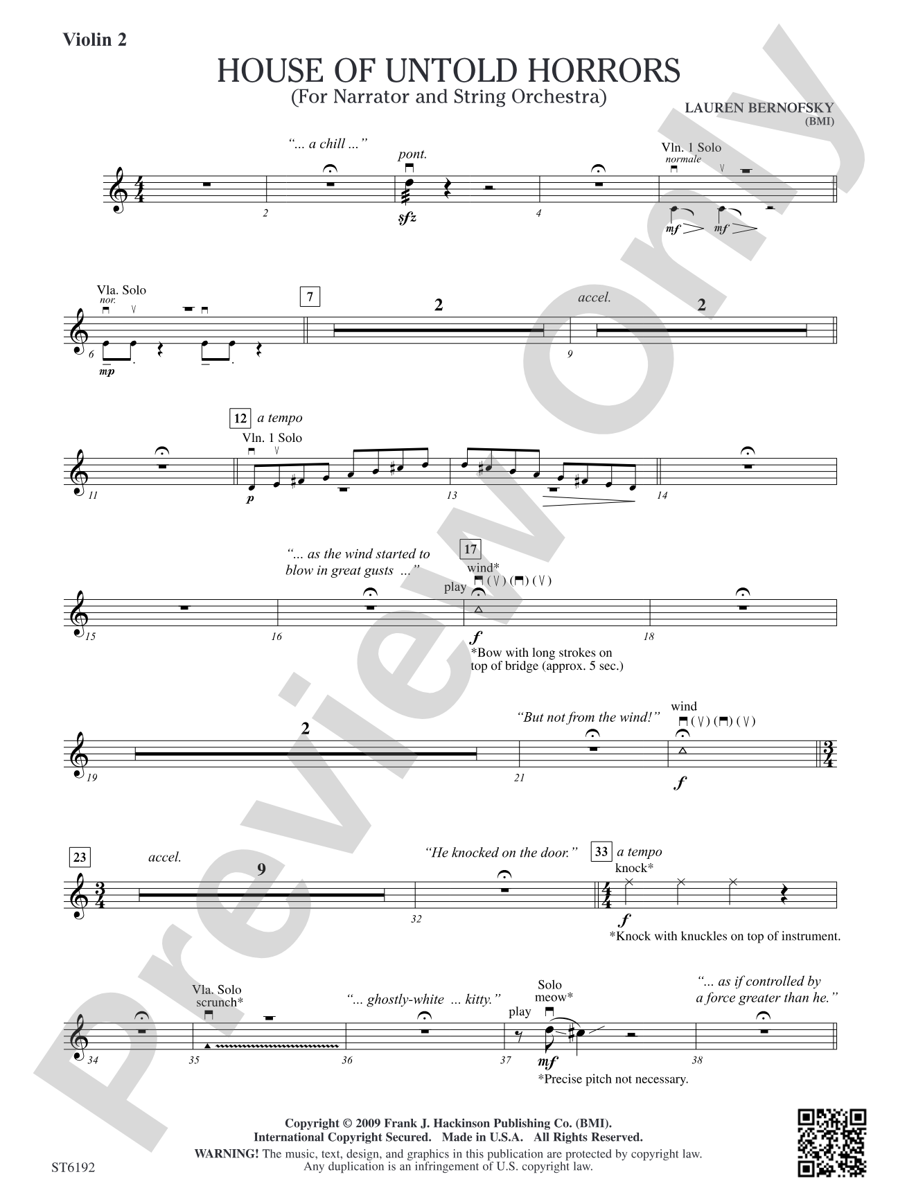 House of Untold Horrors (for Narration and String Orchestra): Violin 2
