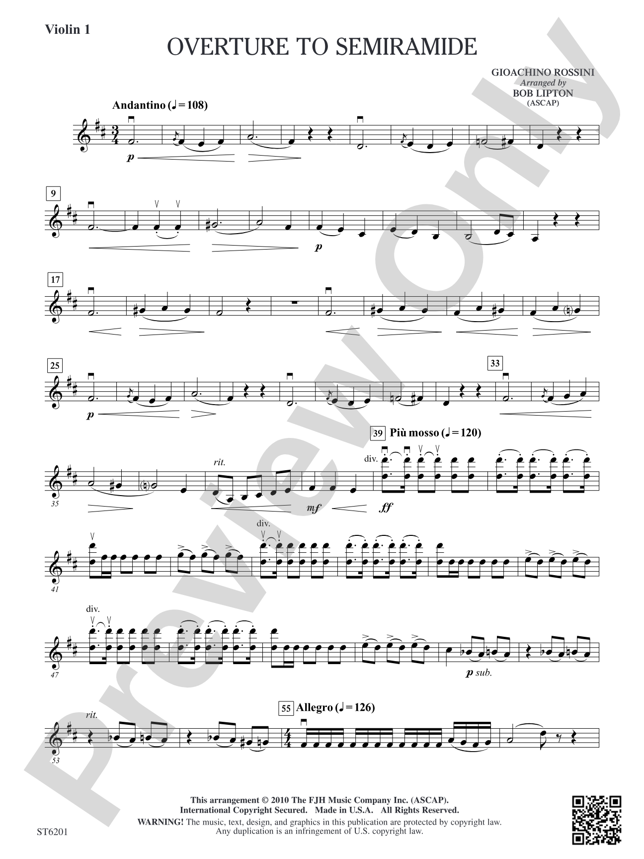 Overture to Semiramide: Violin 1