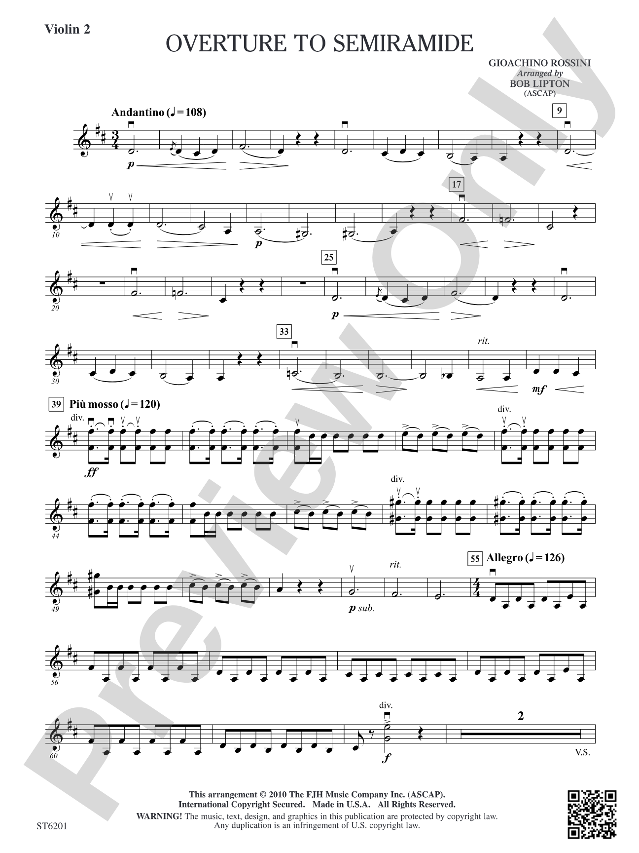 Overture to Semiramide: Violin 2