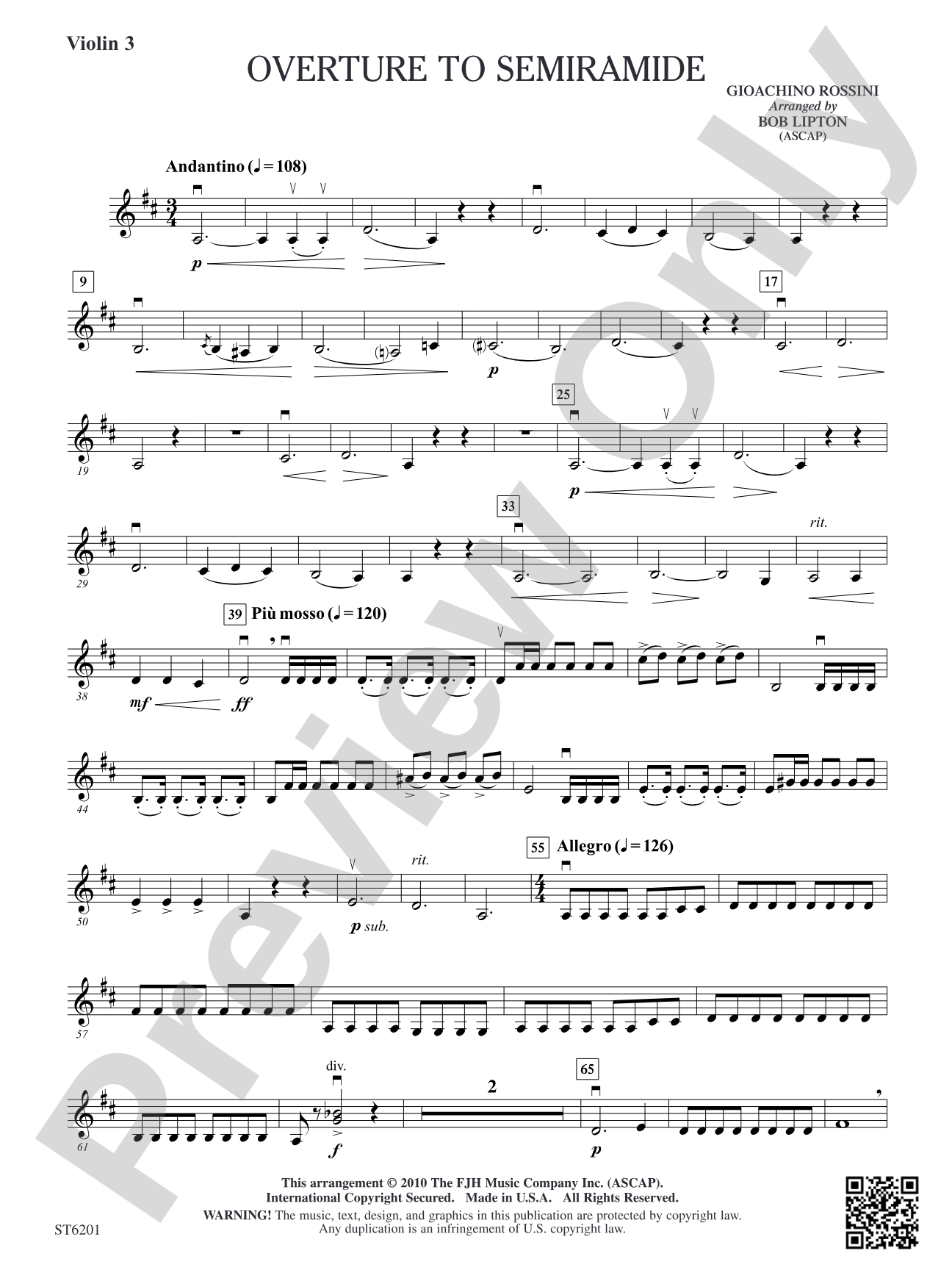 Overture to Semiramide: Violin 3 (Viola T.C.)