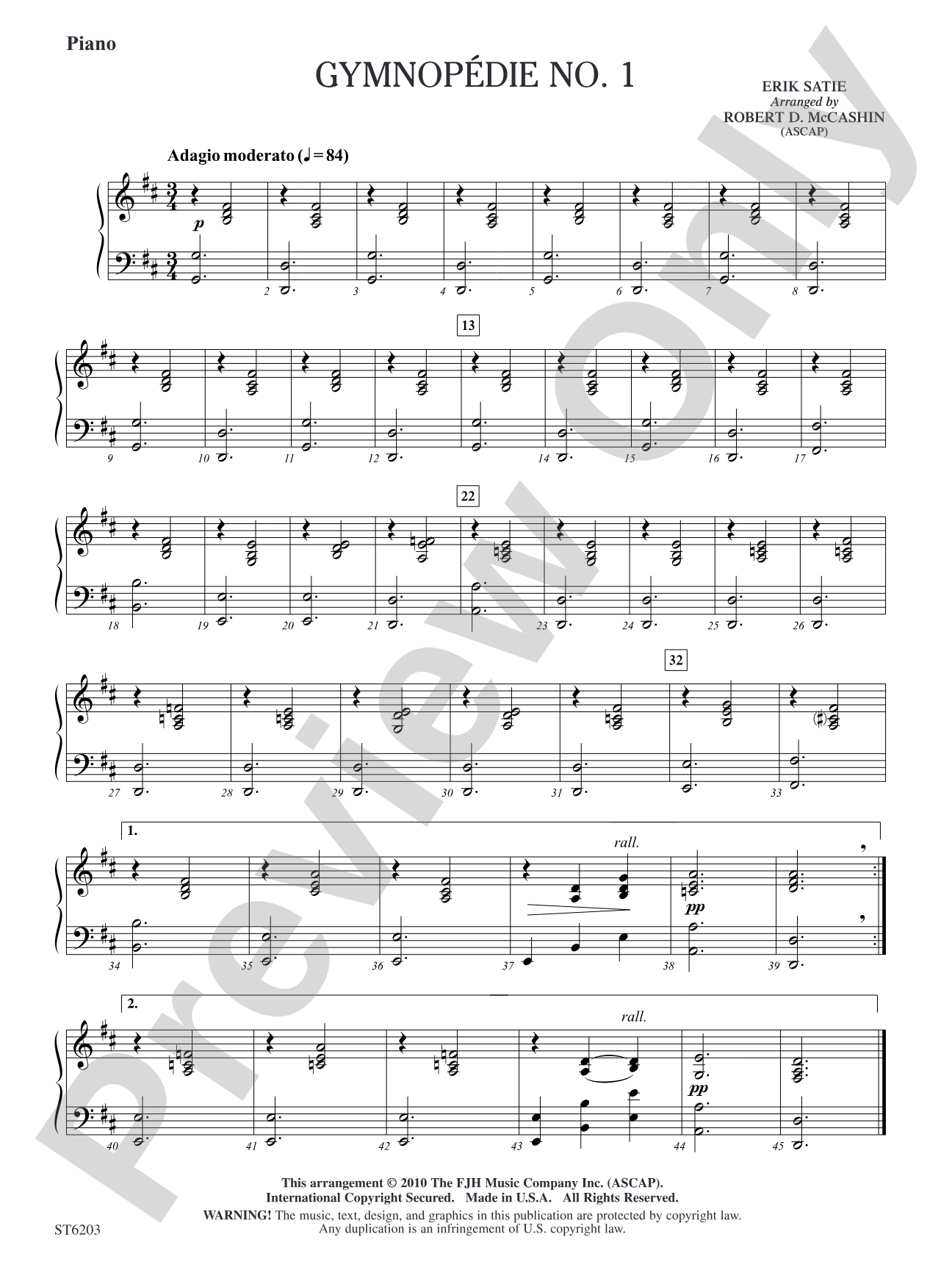 Gymnopédie No. 1: Piano