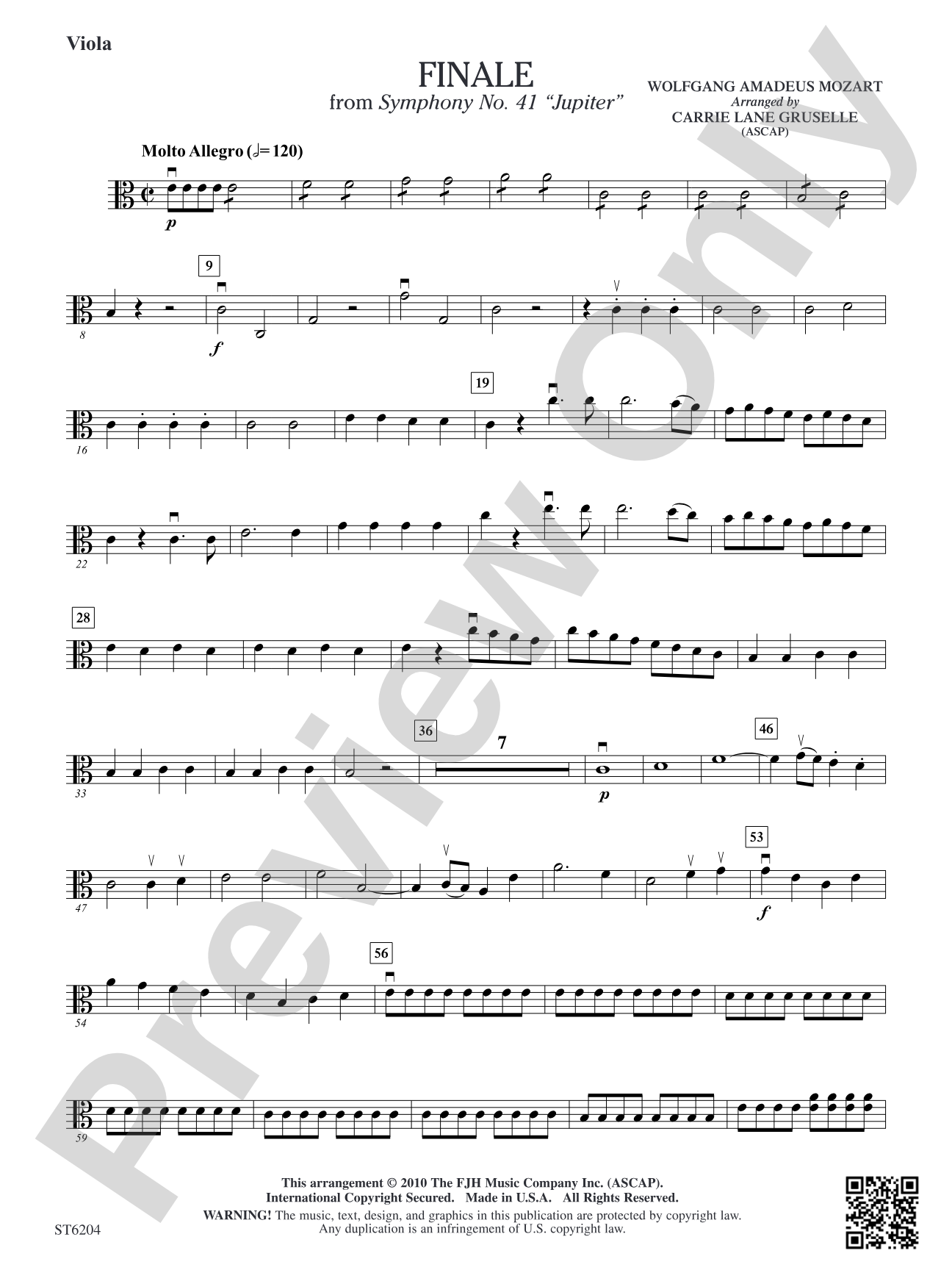 Finale from Symphony No. 41 "Jupiter": Viola