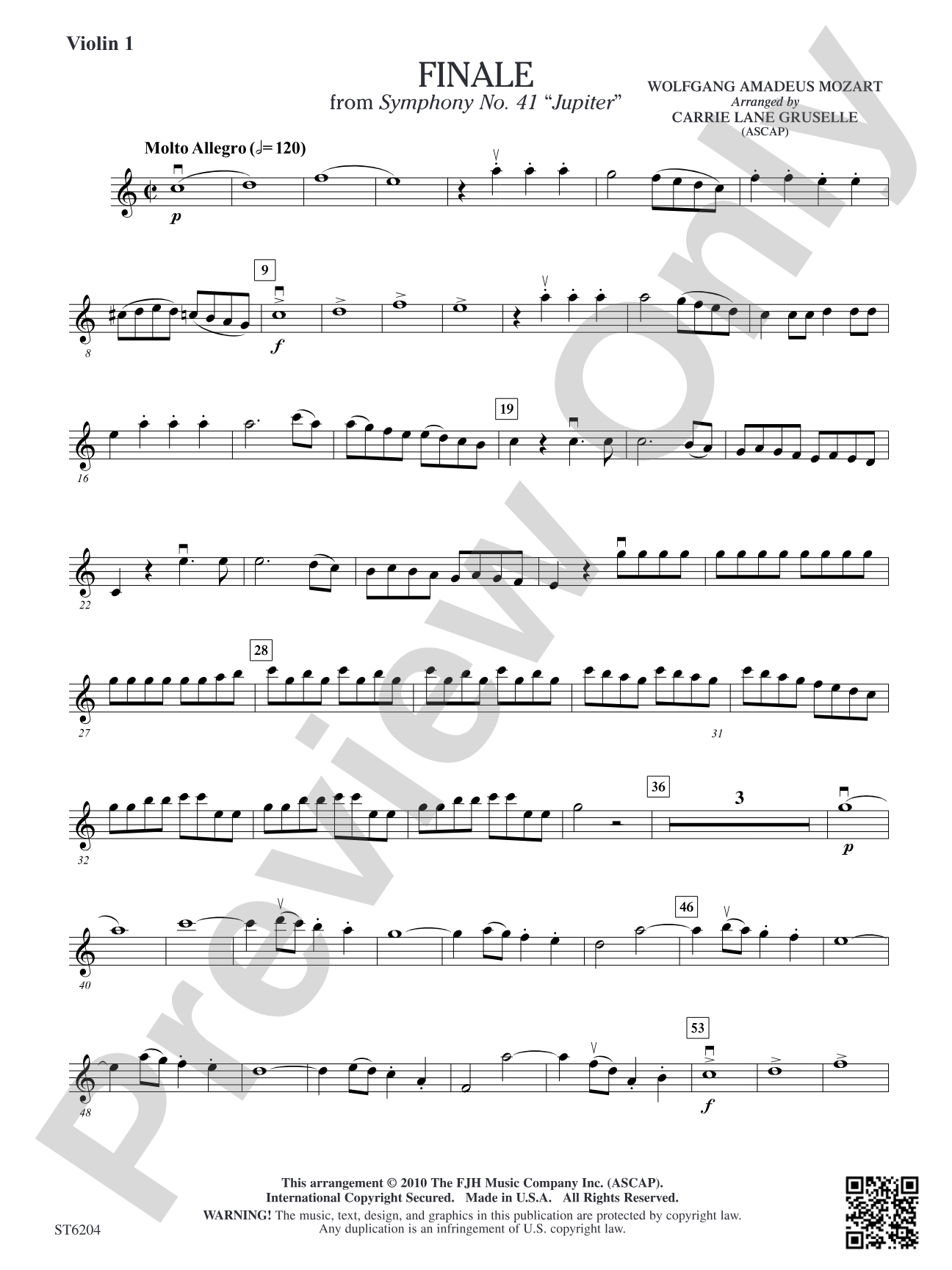Finale from Symphony No. 41 "Jupiter": Violin 1