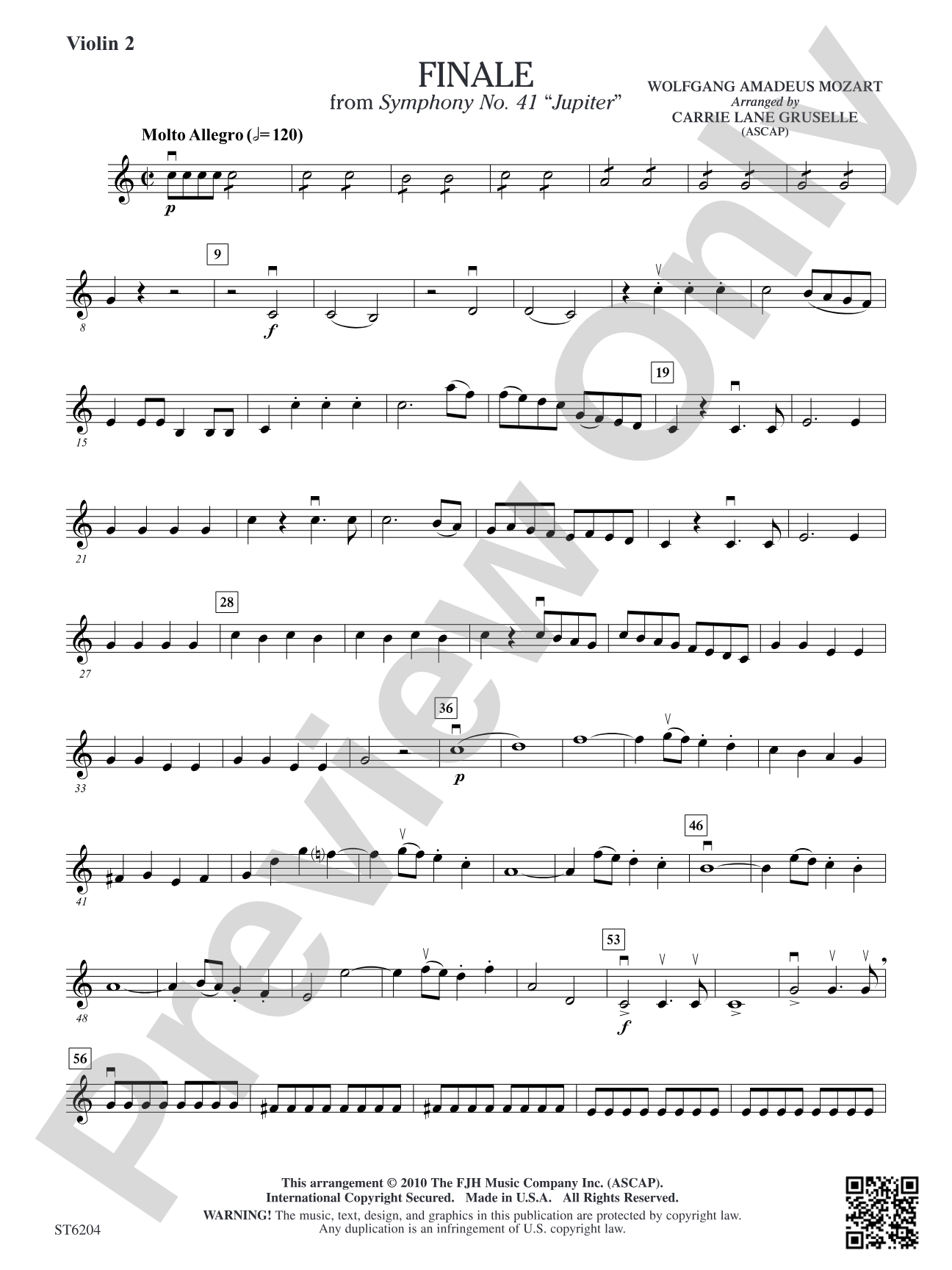 Finale from Symphony No. 41 "Jupiter": Violin 2