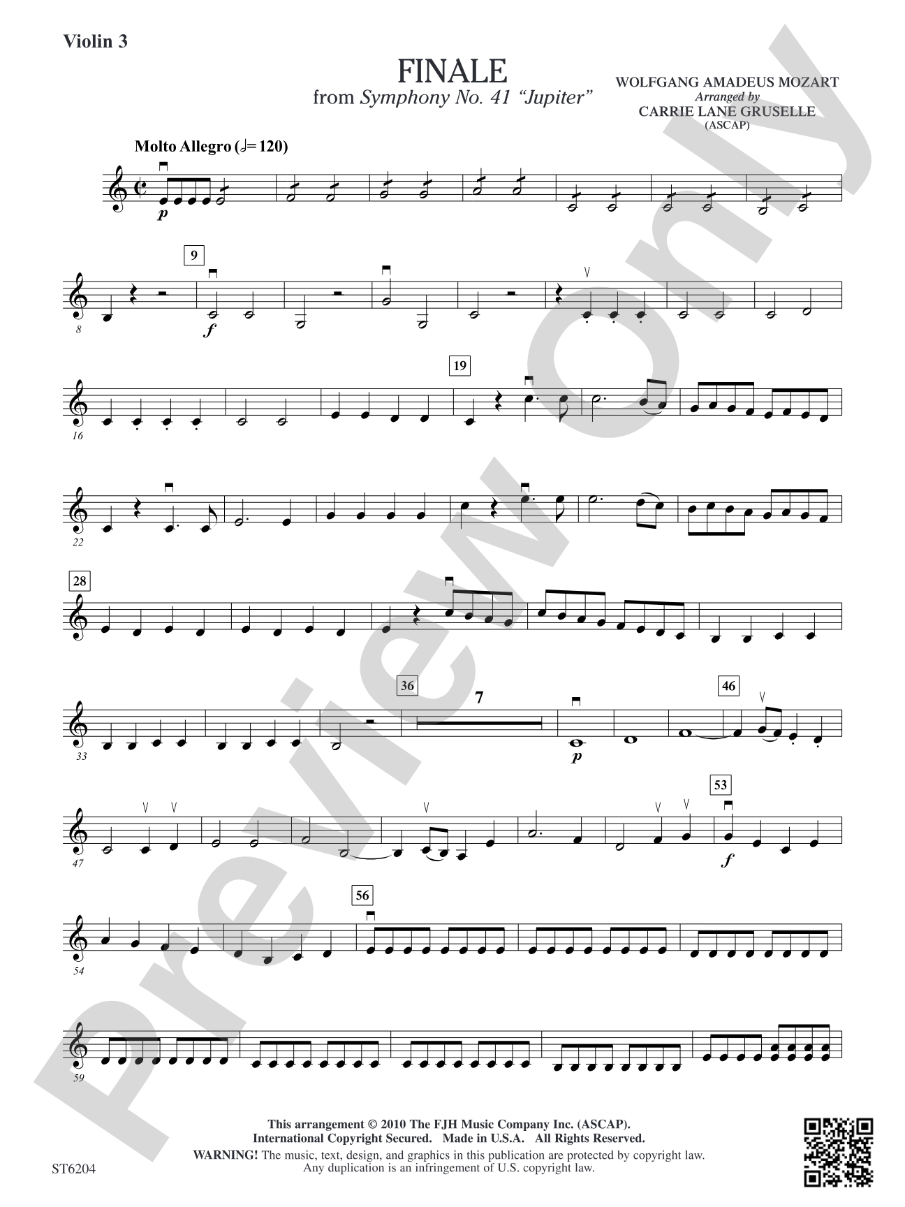 Finale from Symphony No. 41 "Jupiter": Violin 3 (Viola T.C.)