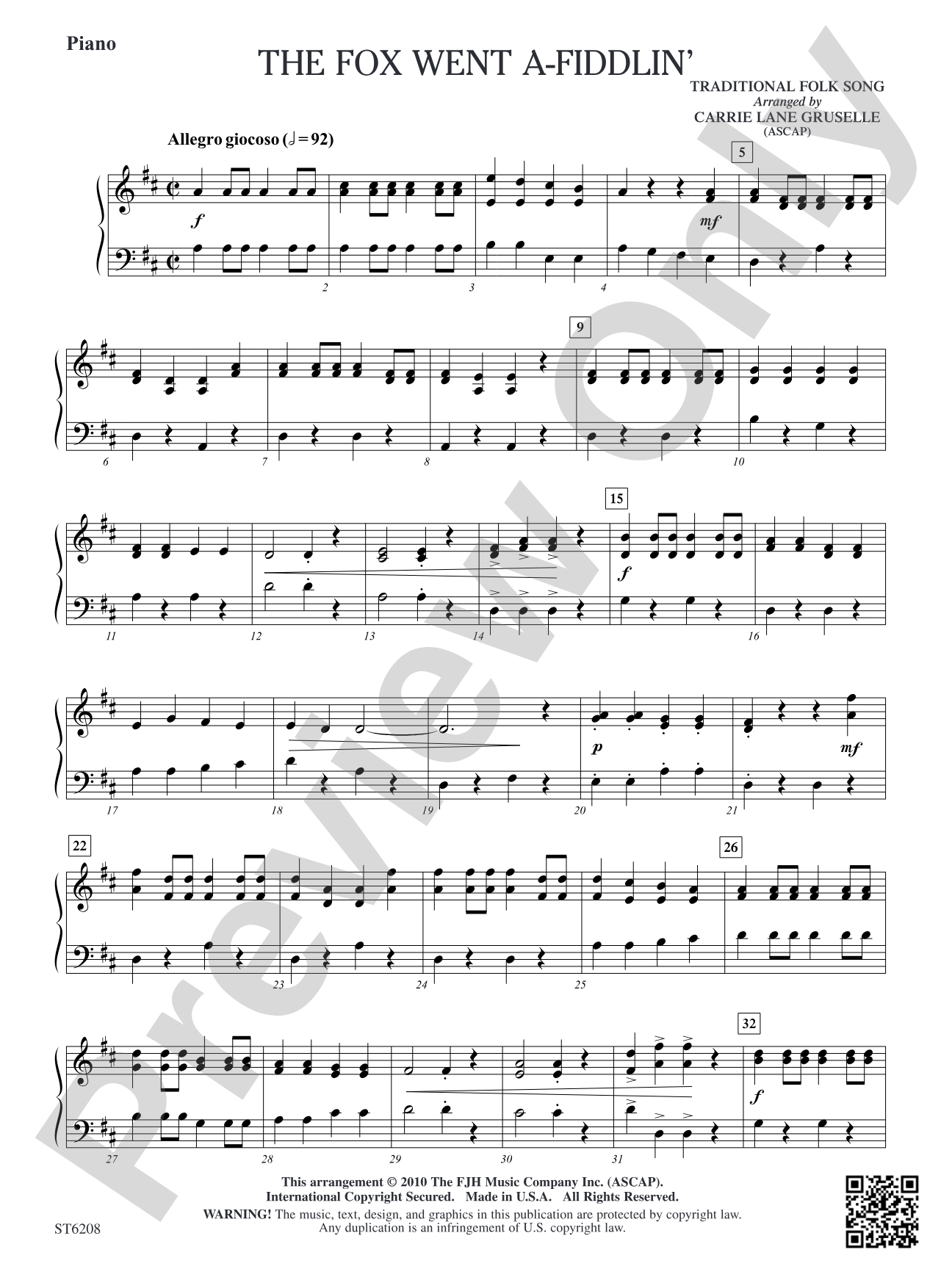 The Fox Went A-Fiddlin': Piano