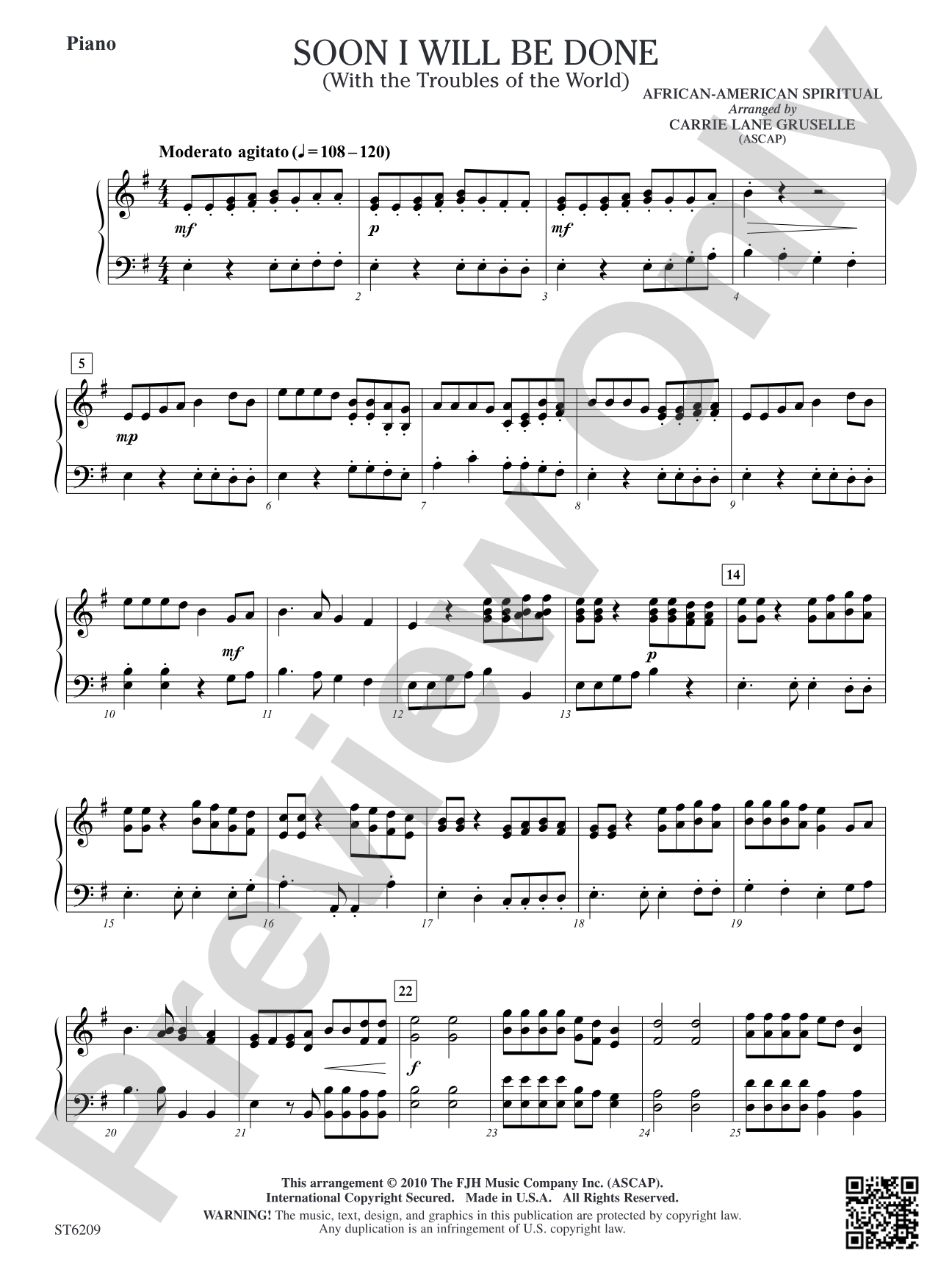 Soon I Will Be Done: Piano