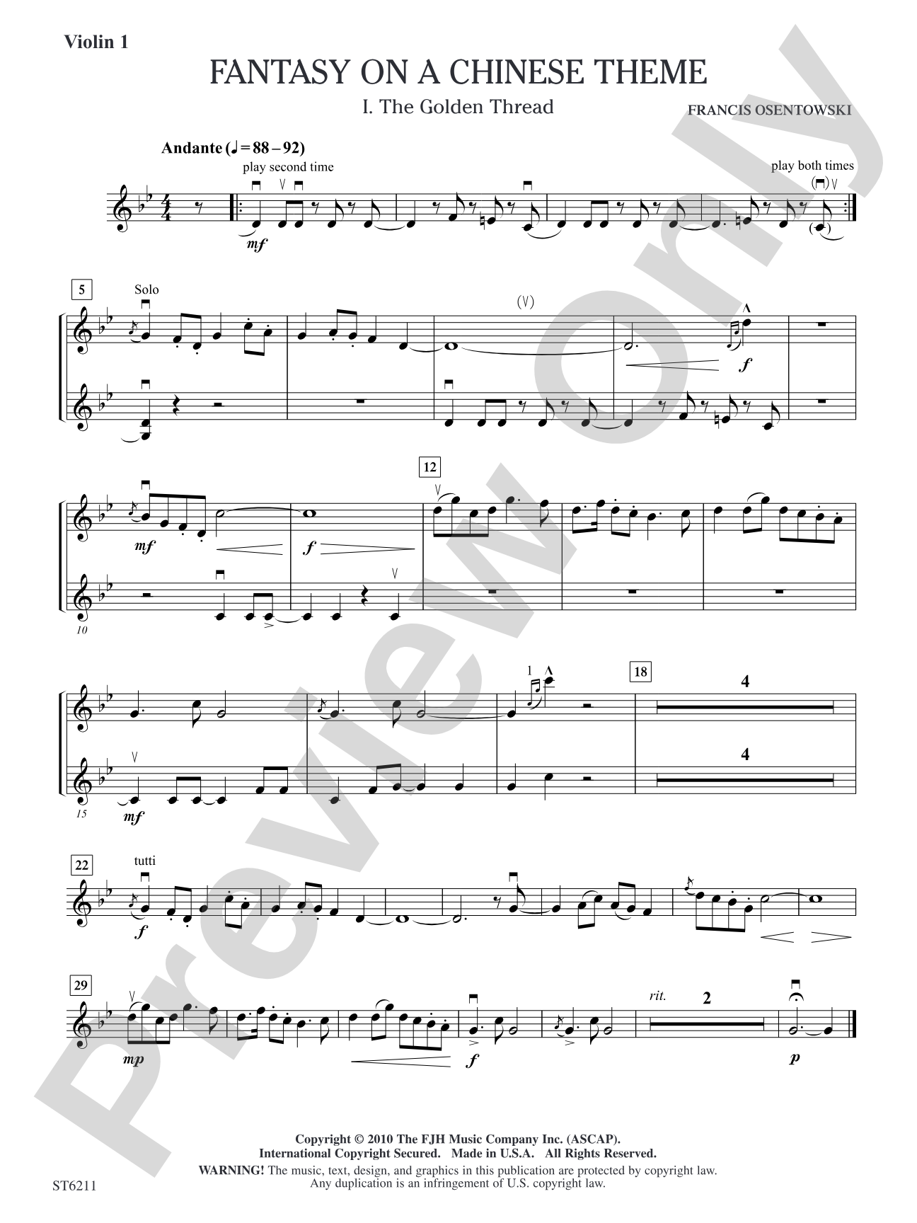 Fantasy on a Chinese Theme: Violin 1