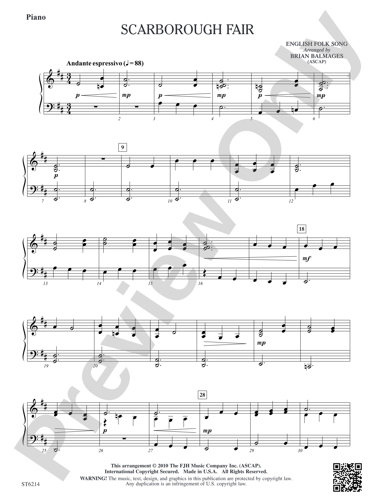 Scarborough Fair: Piano