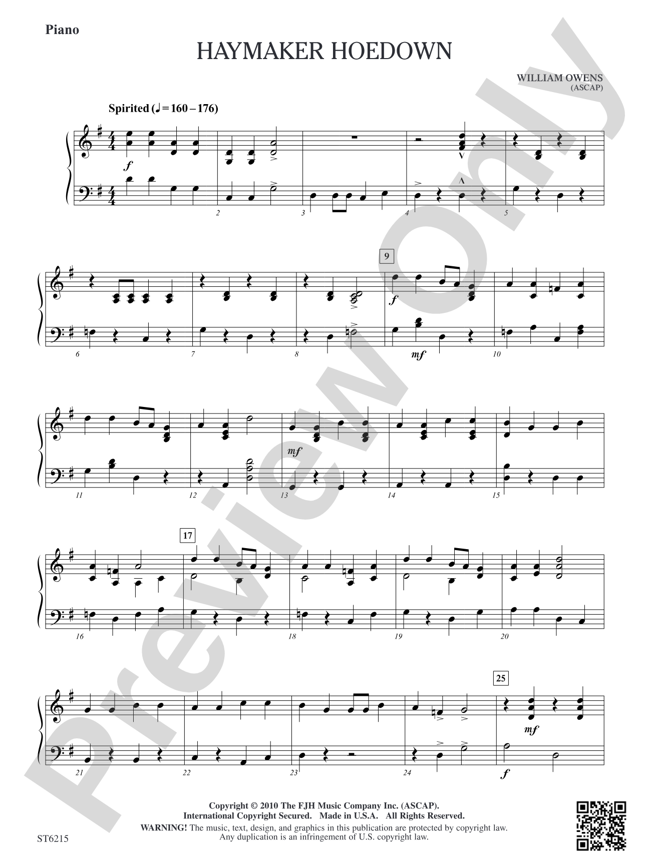 Haymaker Hoedown: Piano
