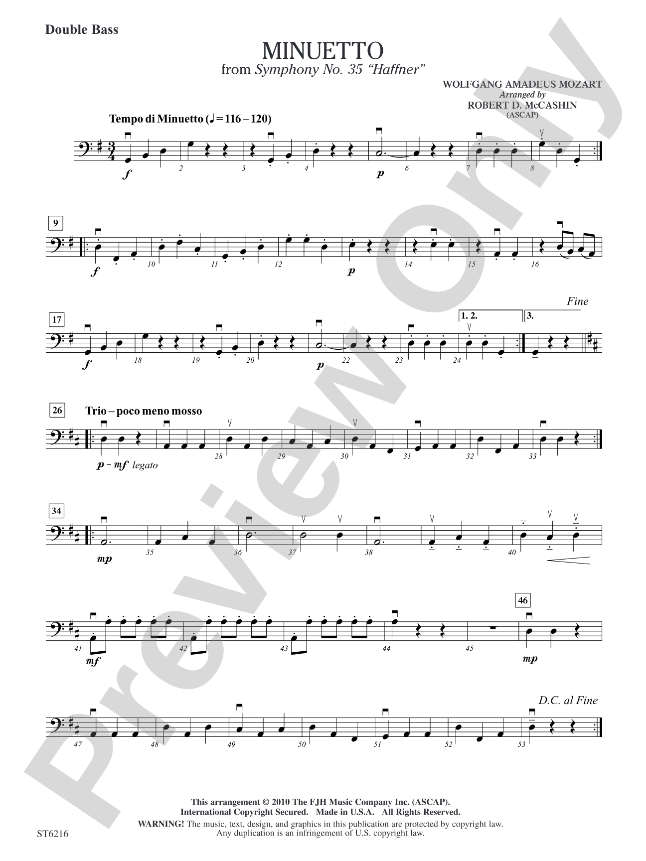 Minuetto from Symphony No. 35 "Haffner": Double Bass