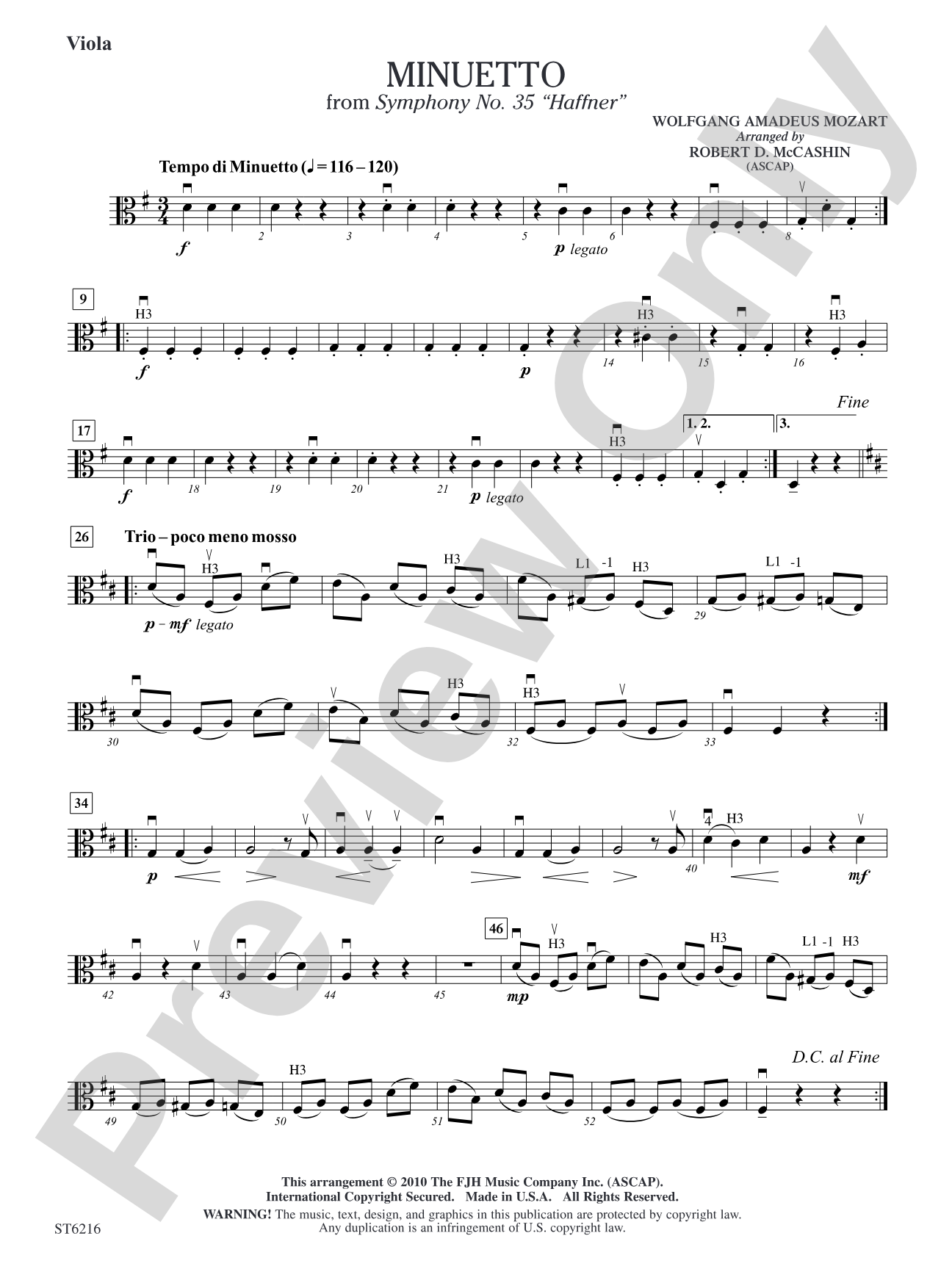 Minuetto from Symphony No. 35 "Haffner": Viola