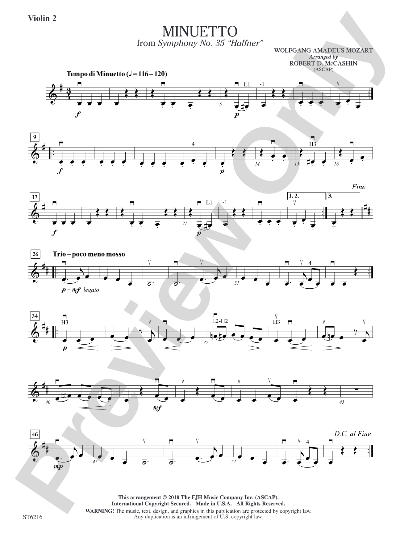 Minuetto from Symphony No. 35 "Haffner": Violin 2