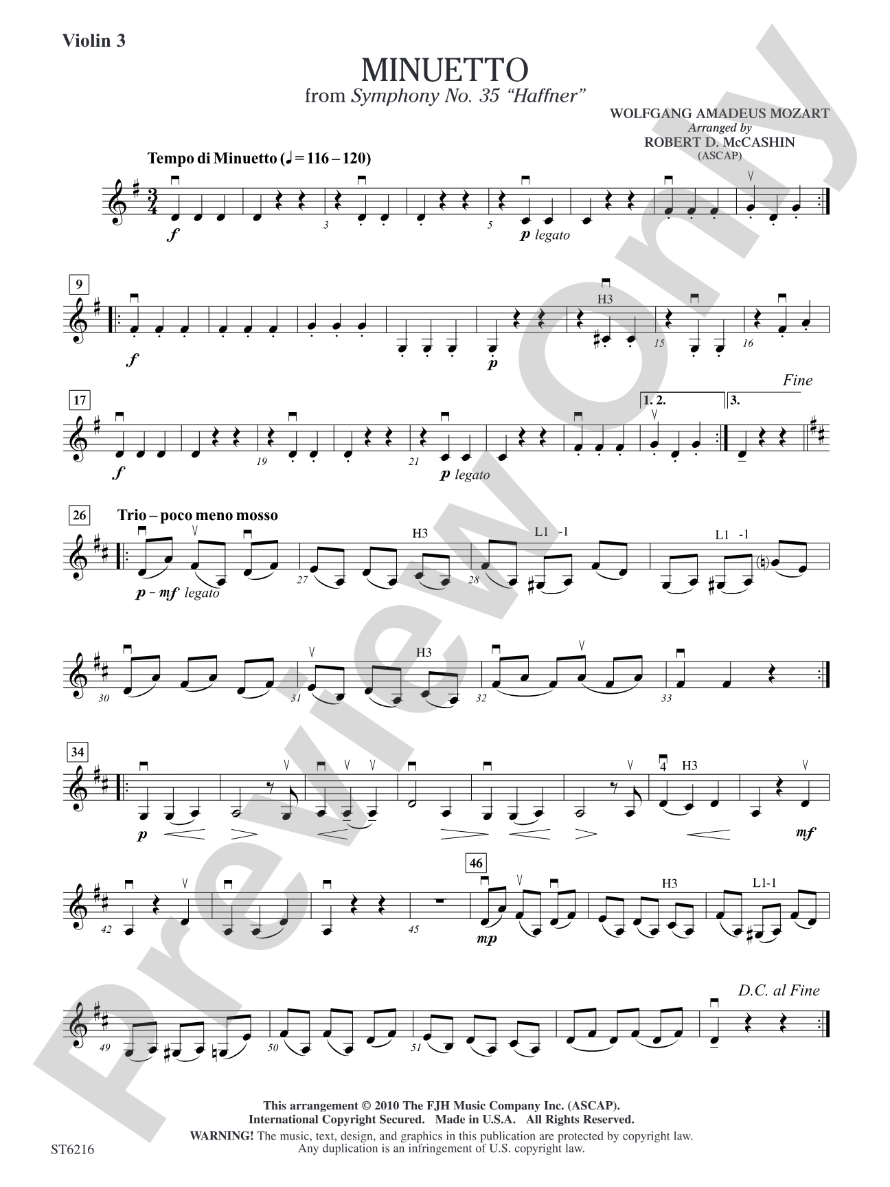 Minuetto from Symphony No. 35 "Haffner": Violin 3 (Viola T.C.)