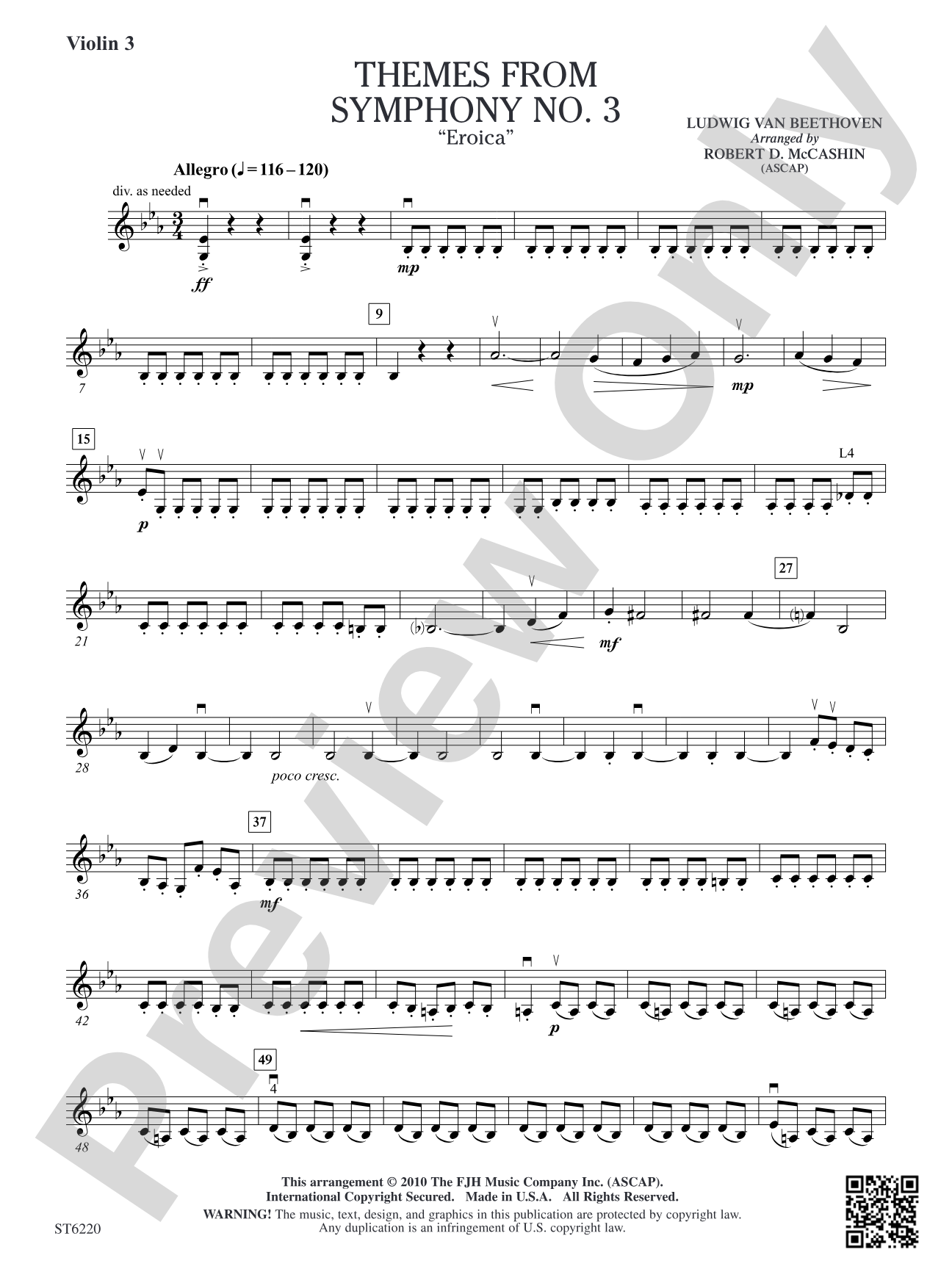 Themes from Symphony No. 3 "Eroica": Violin 3 (Viola T.C.)
