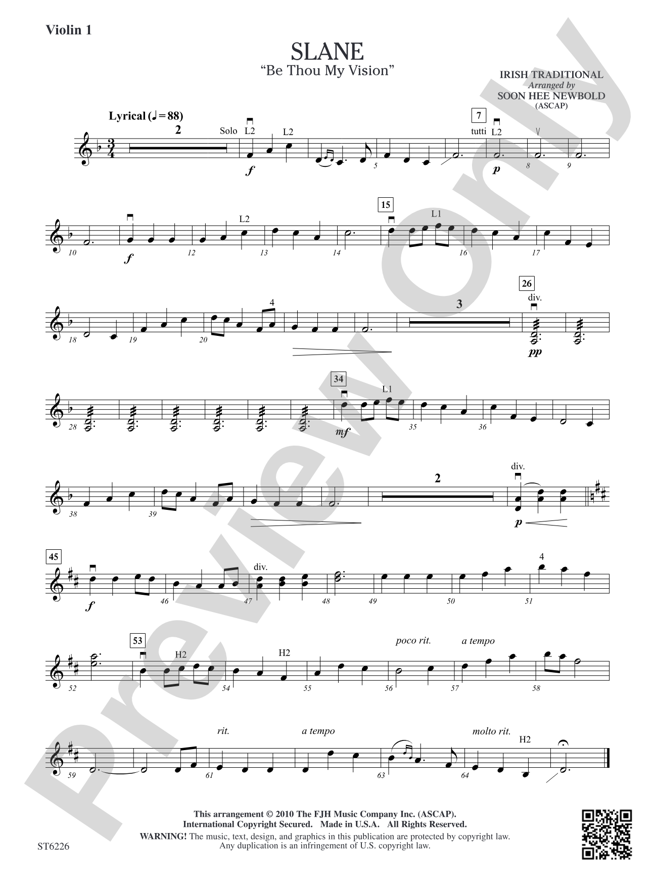 Slane (Be Thou My Vision): Violin 1