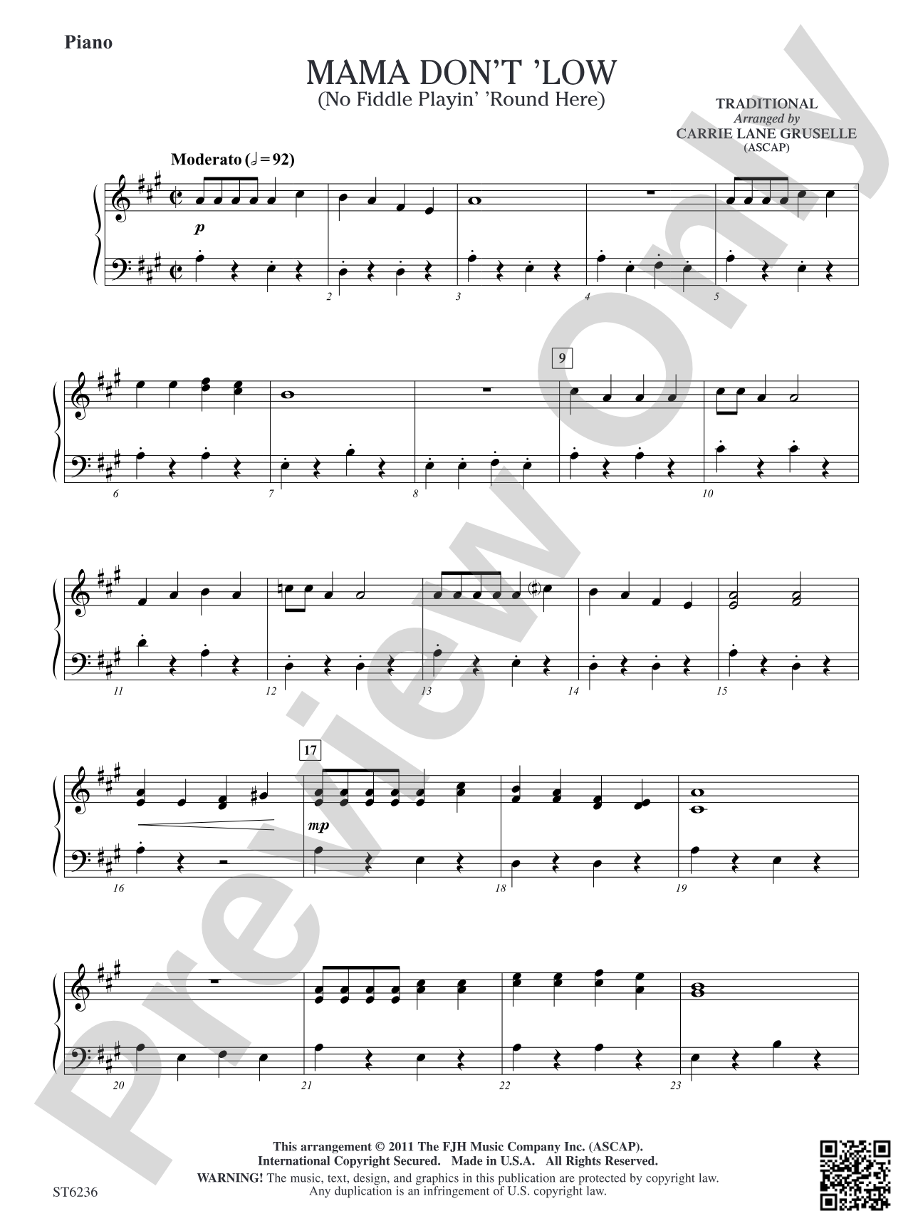 Mama Don't 'Low: Piano