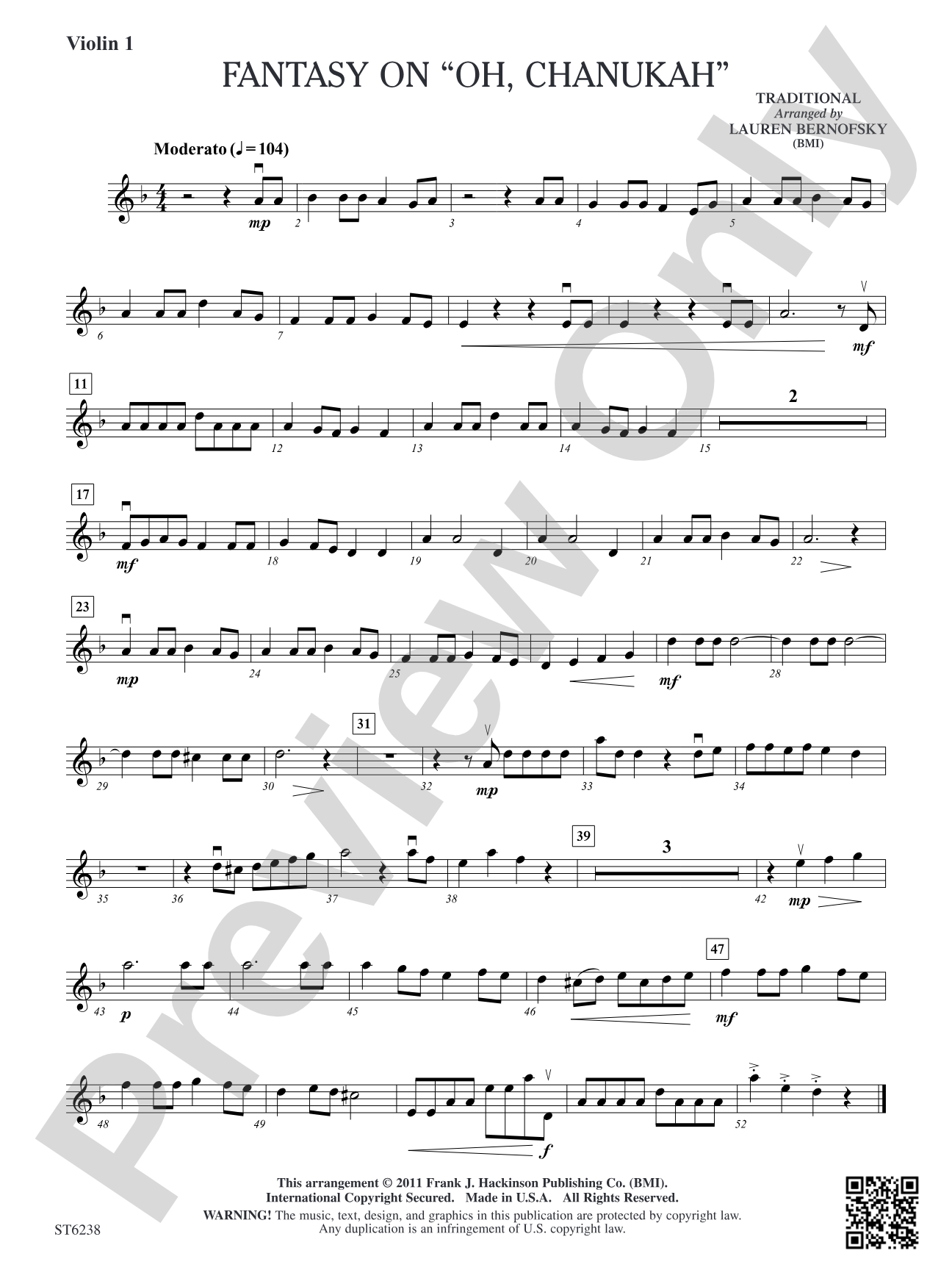 Fantasy on "Oh Chanukah": Violin 1