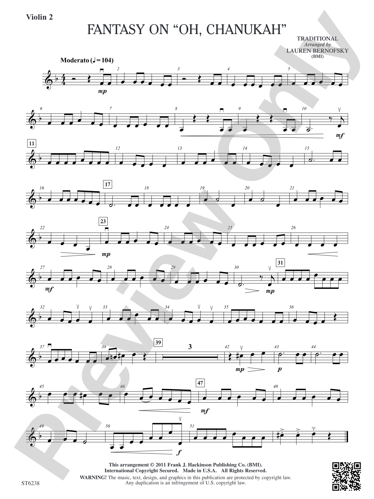 Fantasy on "Oh Chanukah": Violin 2