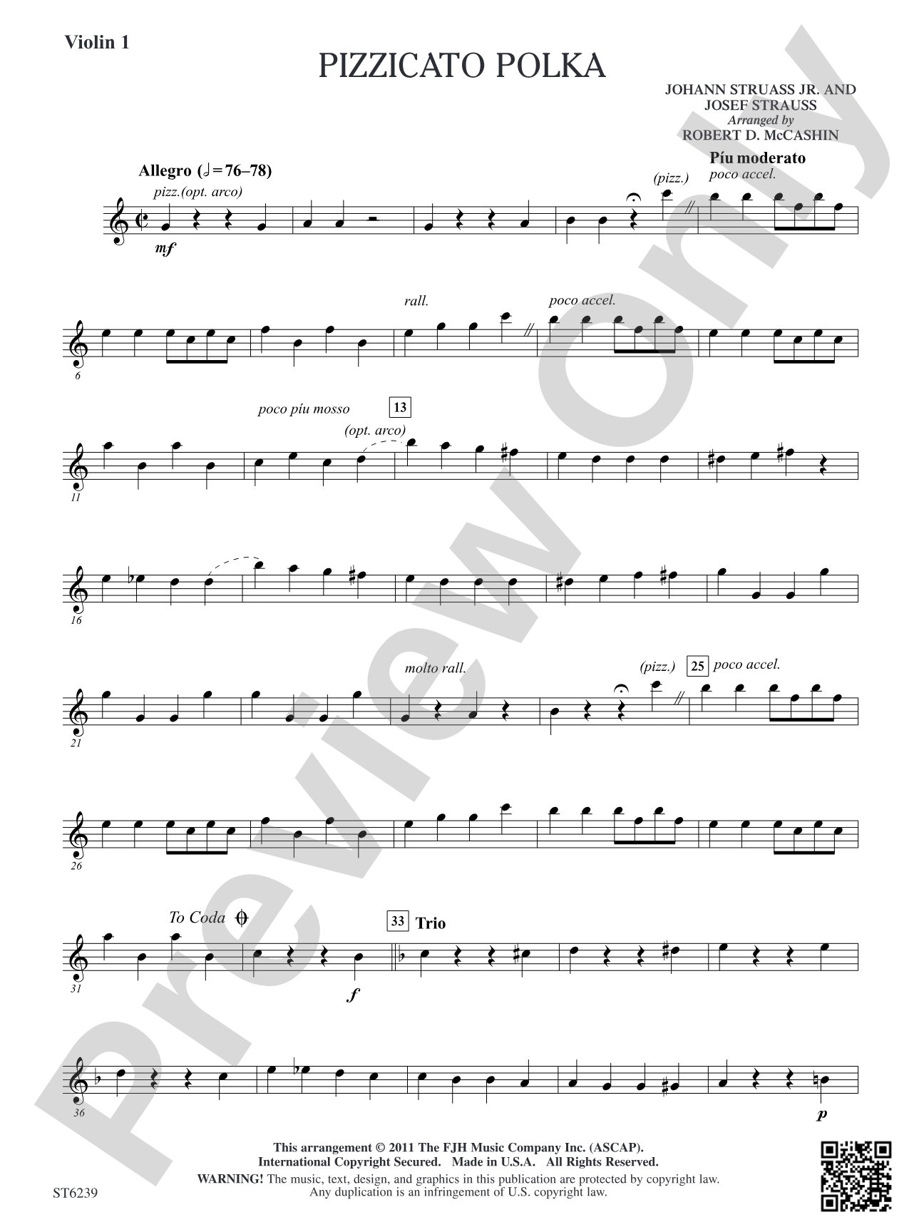 Pizzicato Polka: Violin 1