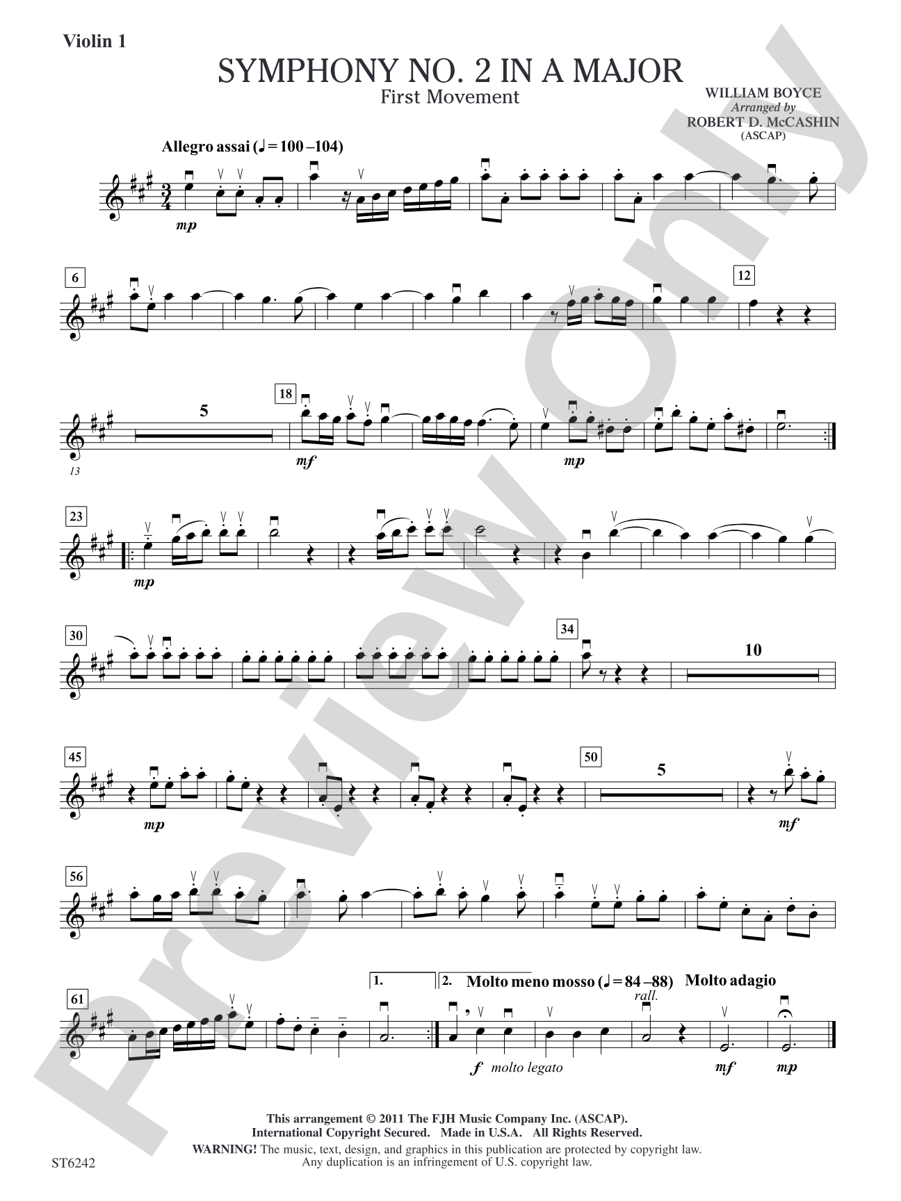 Symphony No 2 in A Major: Violin 1